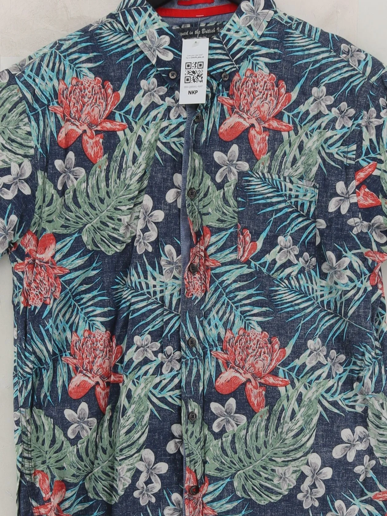D555 Men's Shirt L Blue Floral 100% Cotton Basic - Image 3