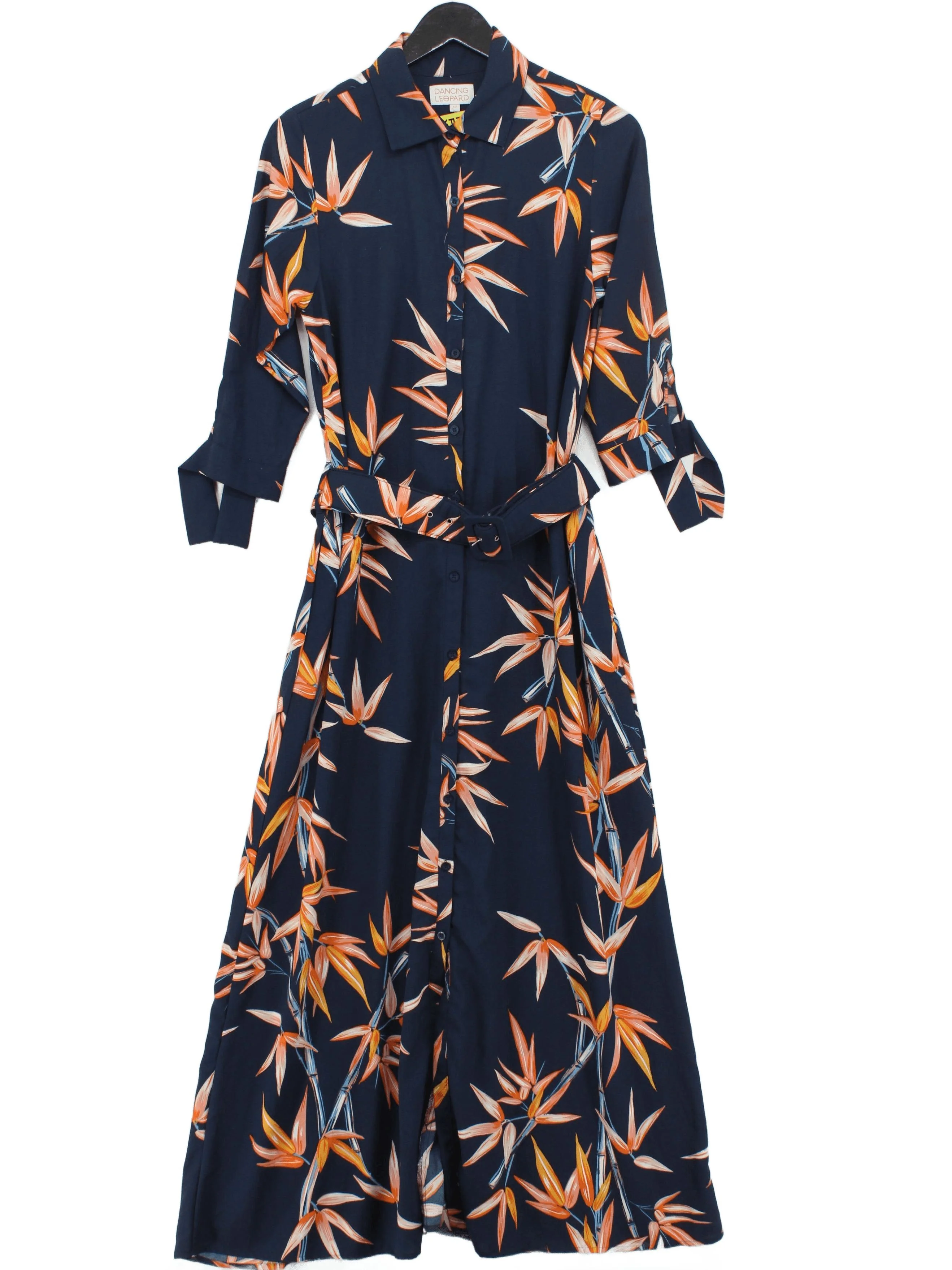 Dancing Leopard Shirt Maxi Dress UK12 in Blue