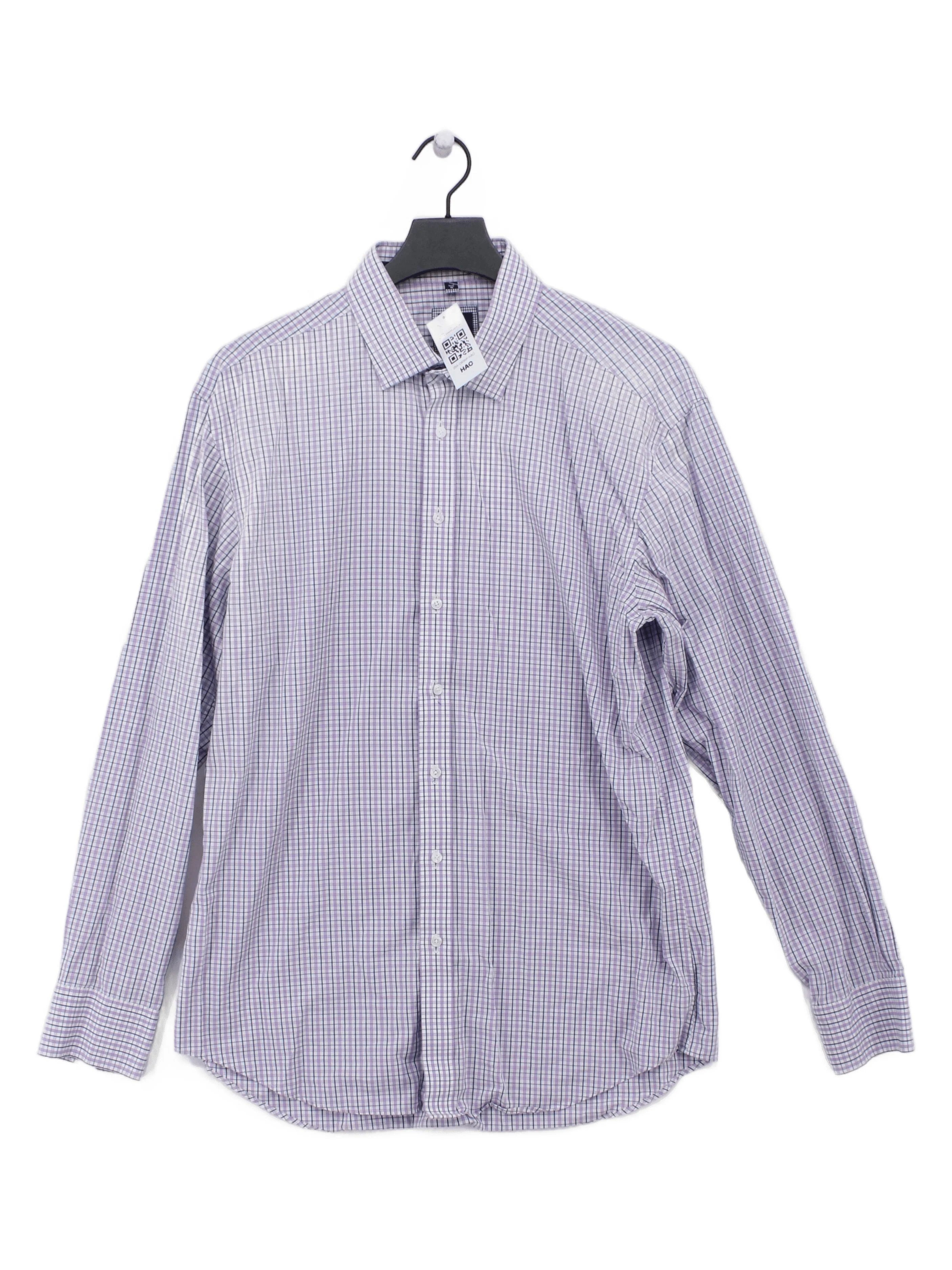 Daniel Hechter Men's Shirt Collar: 16 in White Checkered 100% Cotton Basic