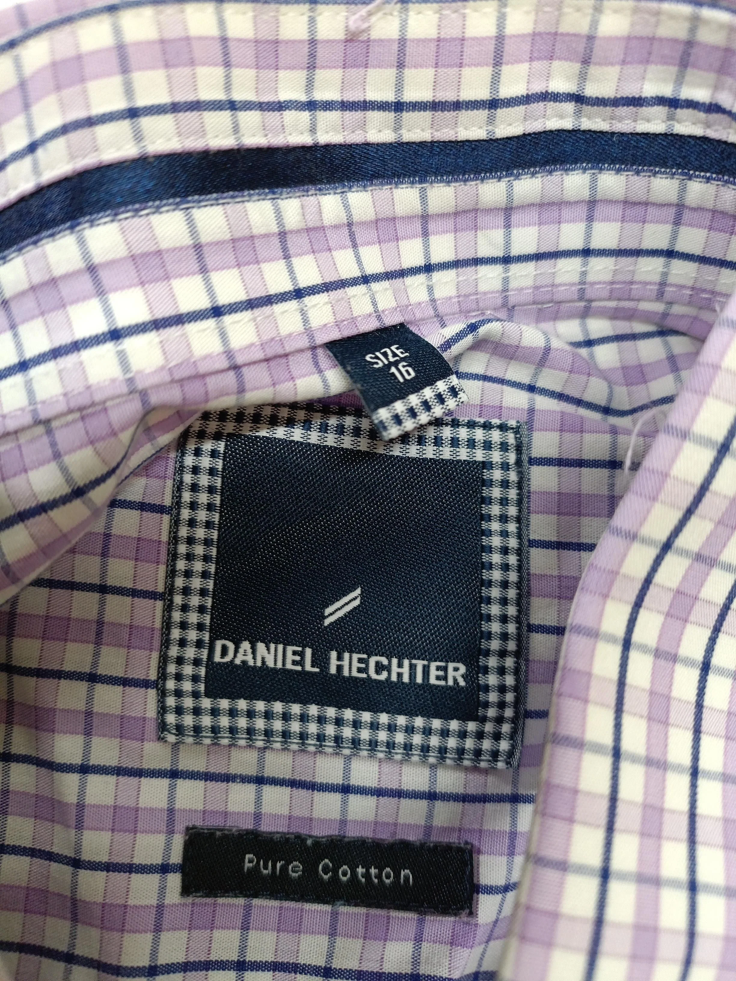 Daniel Hechter Men's Shirt Collar: 16 in White Checkered 100% Cotton Basic - Image 5