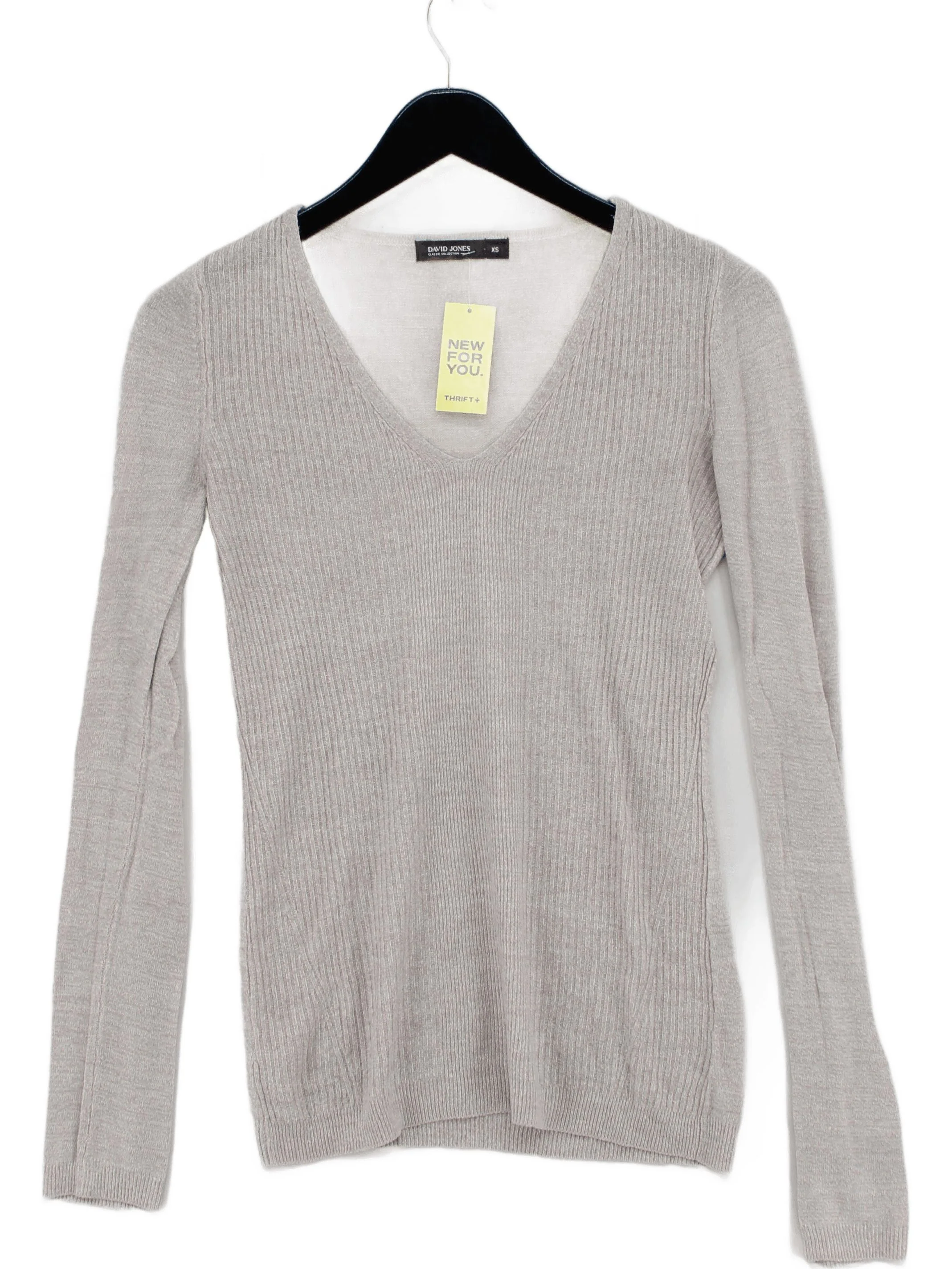 David Jones Women's Jumper XS Tan 100% Acrylic V-Neck Pullover
