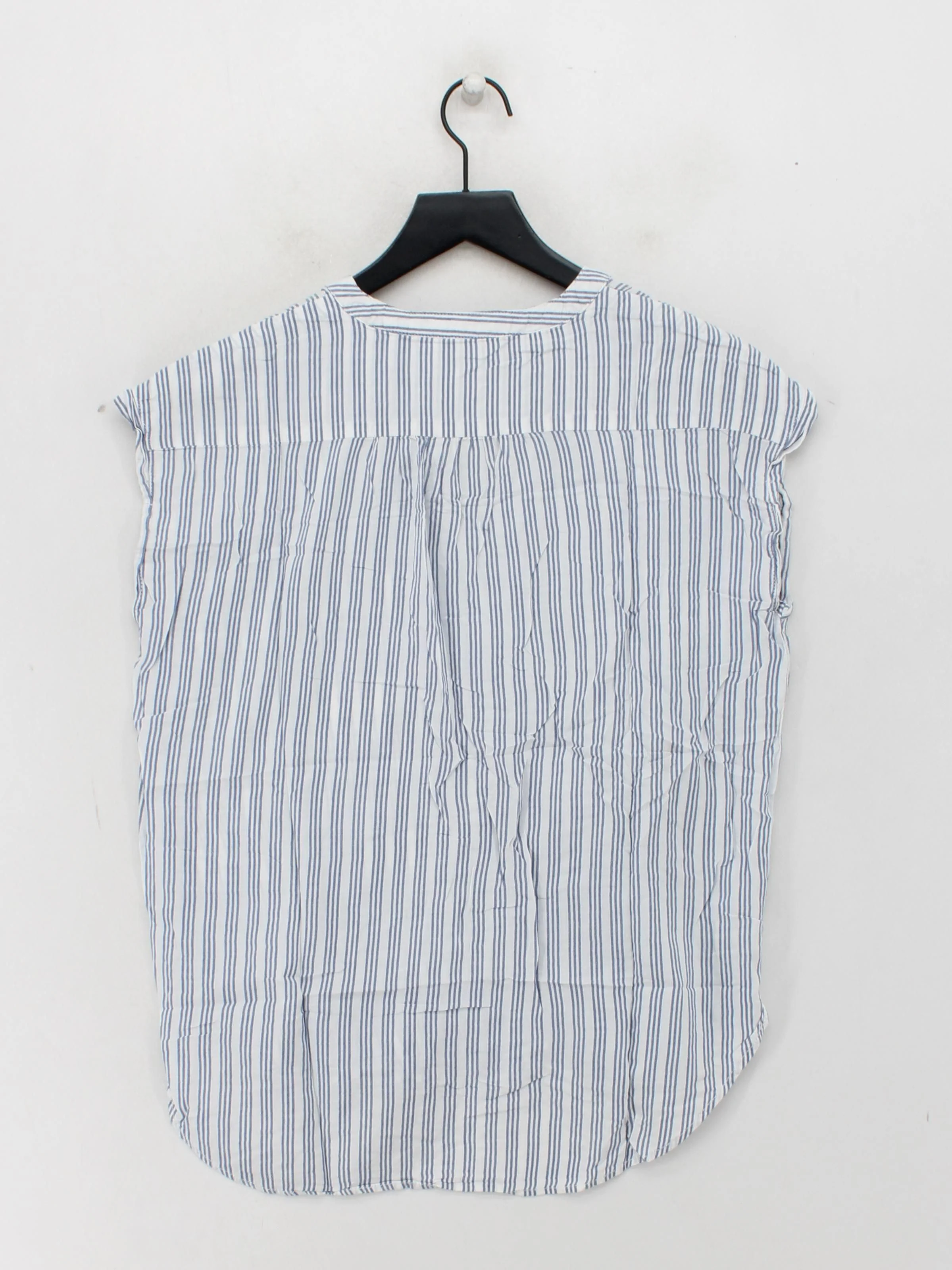 David Jones Women's Top UK 12 Multi Striped 100% Cotton Sleeveless V-Neck Basic - Image 2