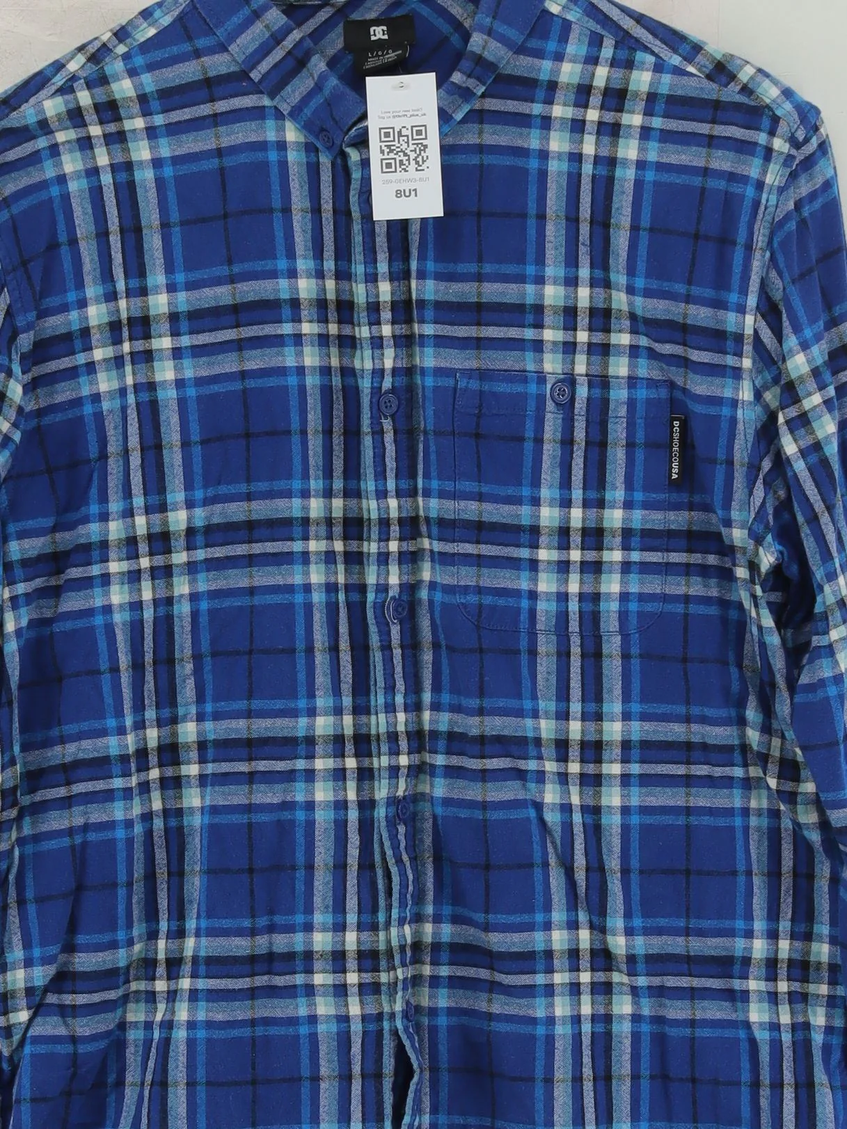 DC Men's Shirt L Blue Checkered 100% Cotton Basic - Image 3