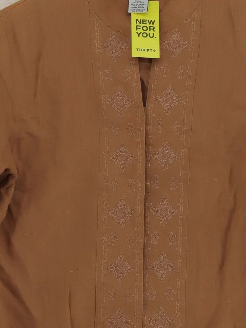 Deane And White Women's Top M Tan 100% Linen 3/4 Sleeve Collared Basic - Image 3
