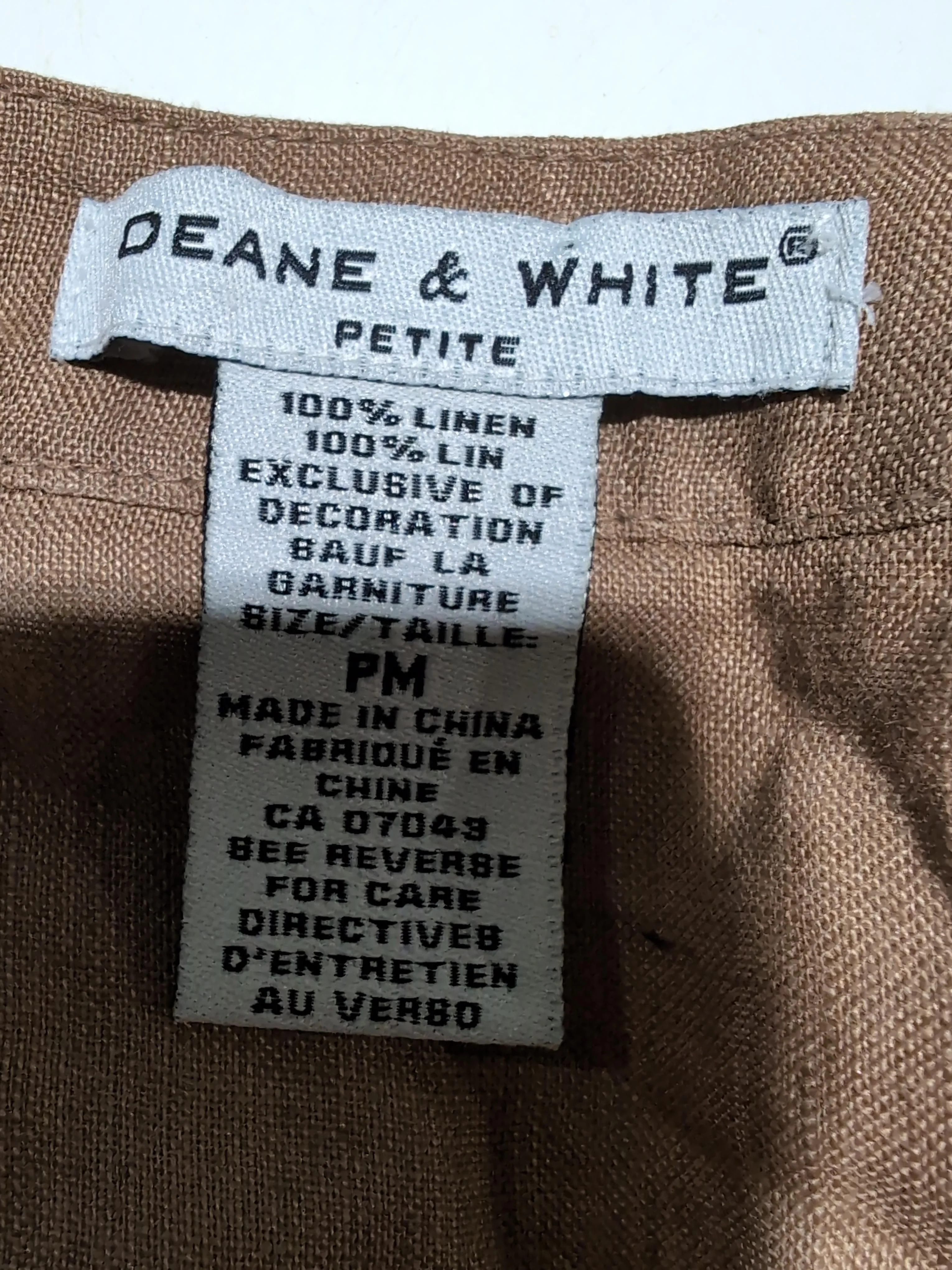 Deane And White Women's Top M Tan 100% Linen 3/4 Sleeve Collared Basic - Image 5