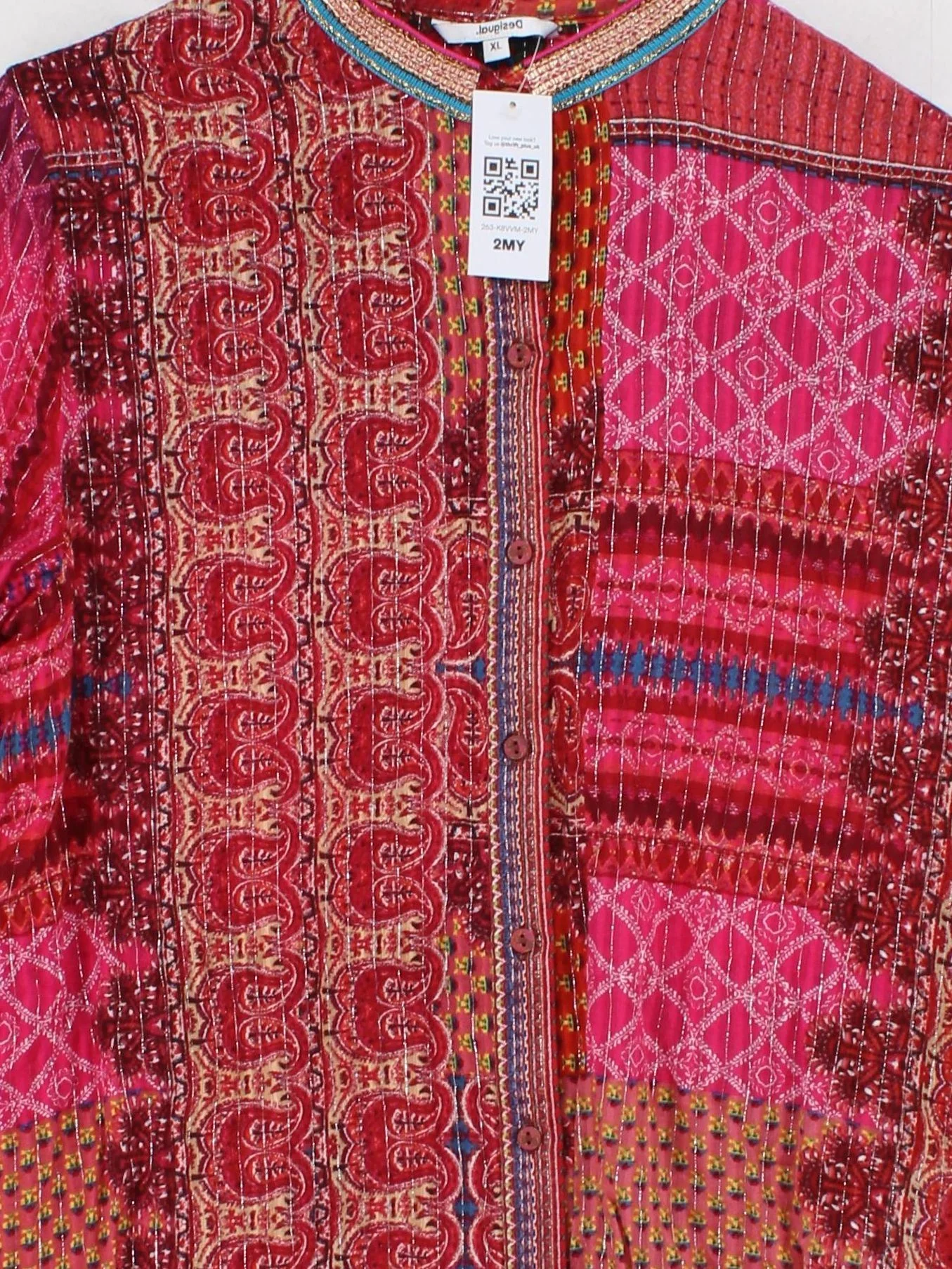 Desigual Women's Shirt XL Red Cotton with Other Long Sleeve Collared Basic - Image 3