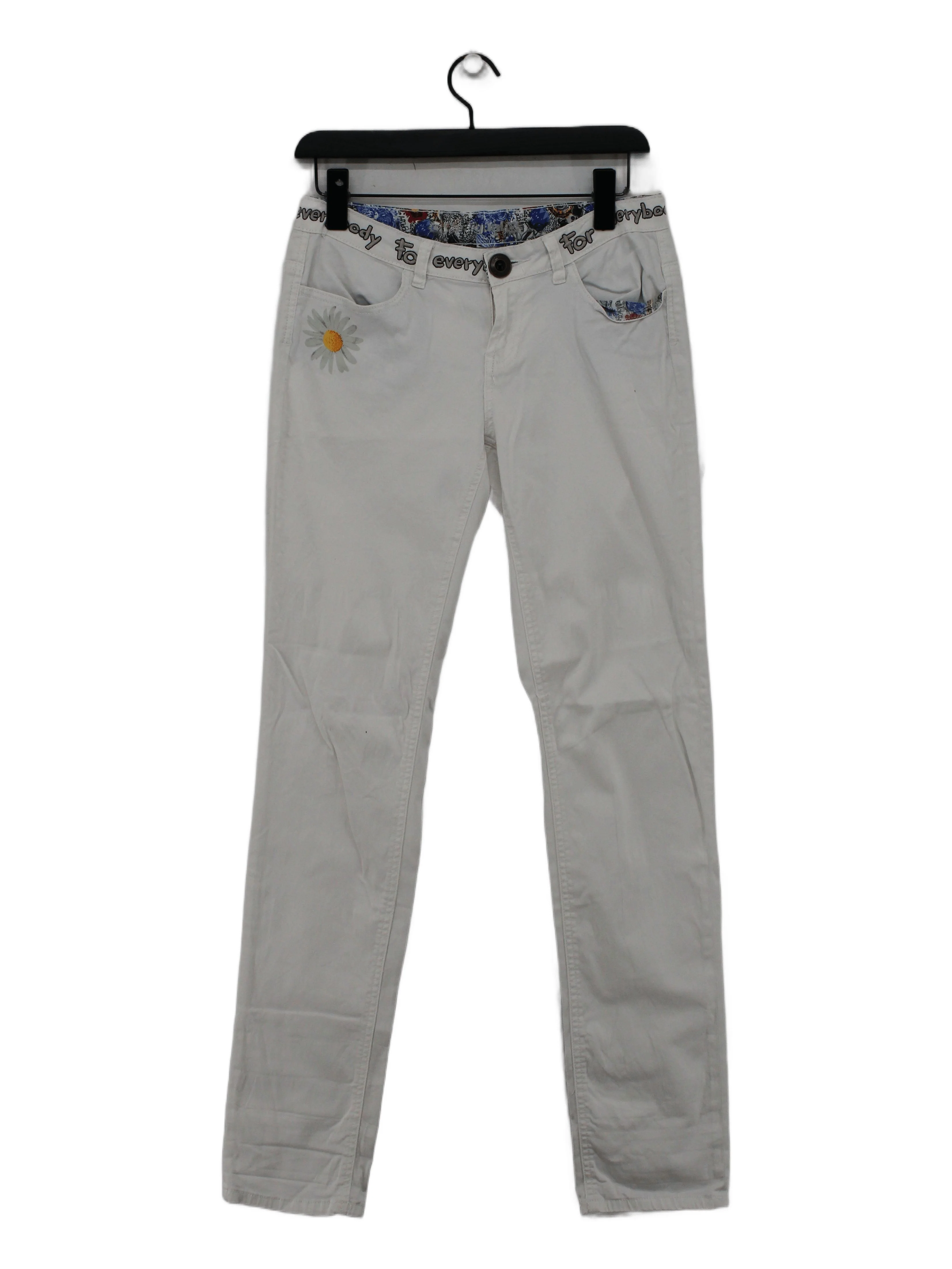 Desigual Women's Trousers M White Cotton with Elastane Straight Chino
