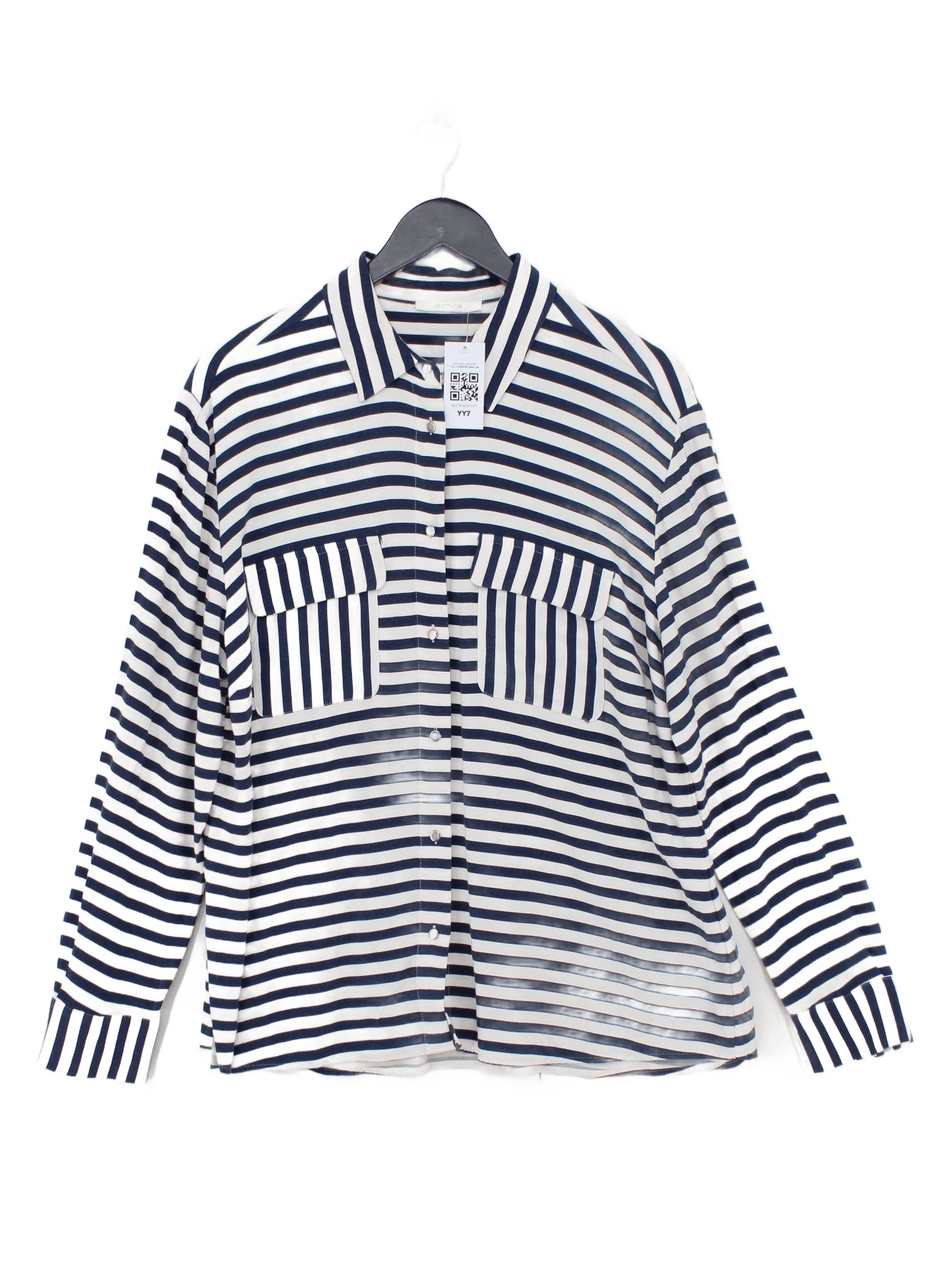 Devernois Women's Shirt M Blue Striped 100% Other Long Sleeve Collared Basic