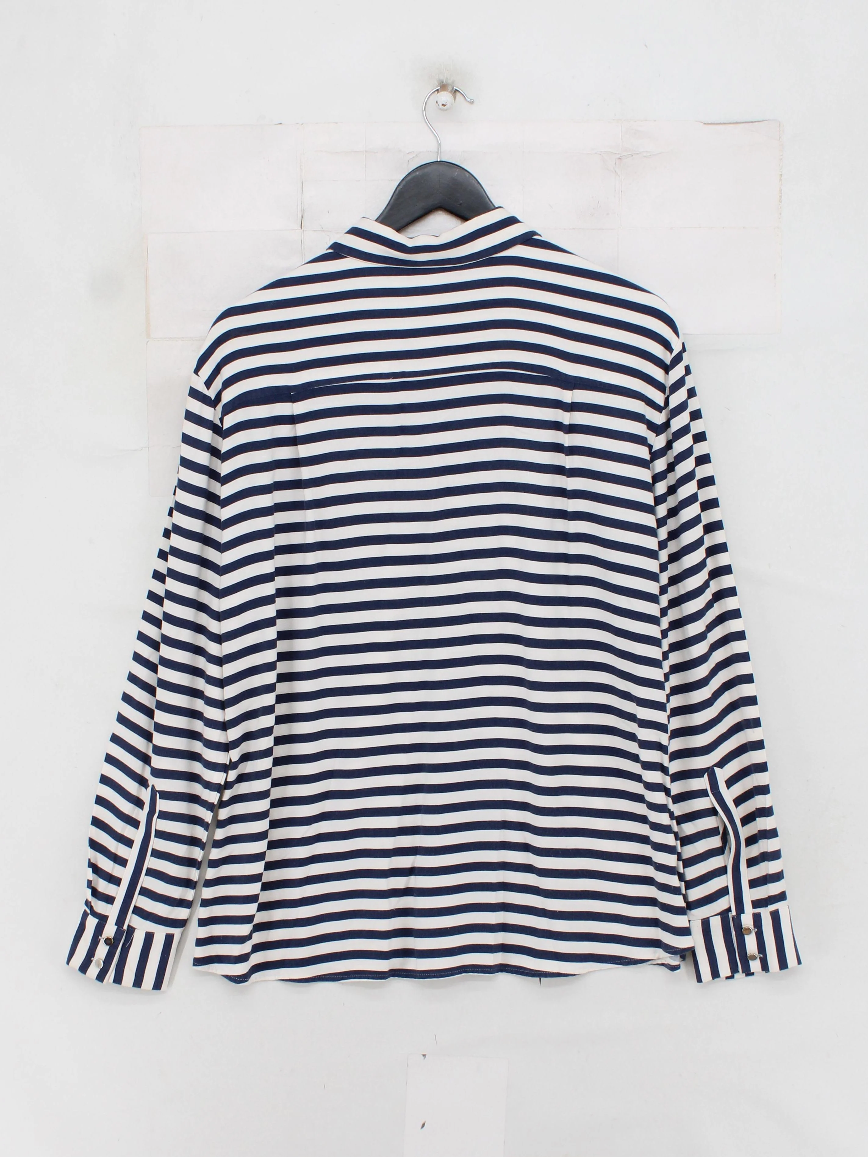 Devernois Women's Shirt M Blue Striped 100% Other Long Sleeve Collared Basic - Image 2