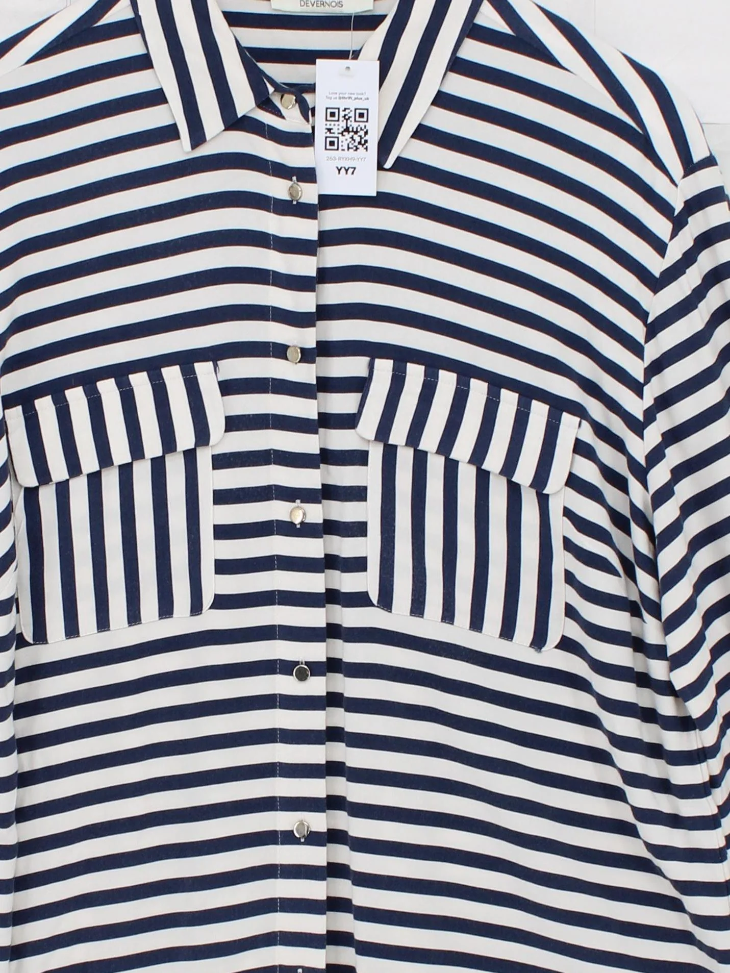 Devernois Women's Shirt M Blue Striped 100% Other Long Sleeve Collared Basic - Image 3