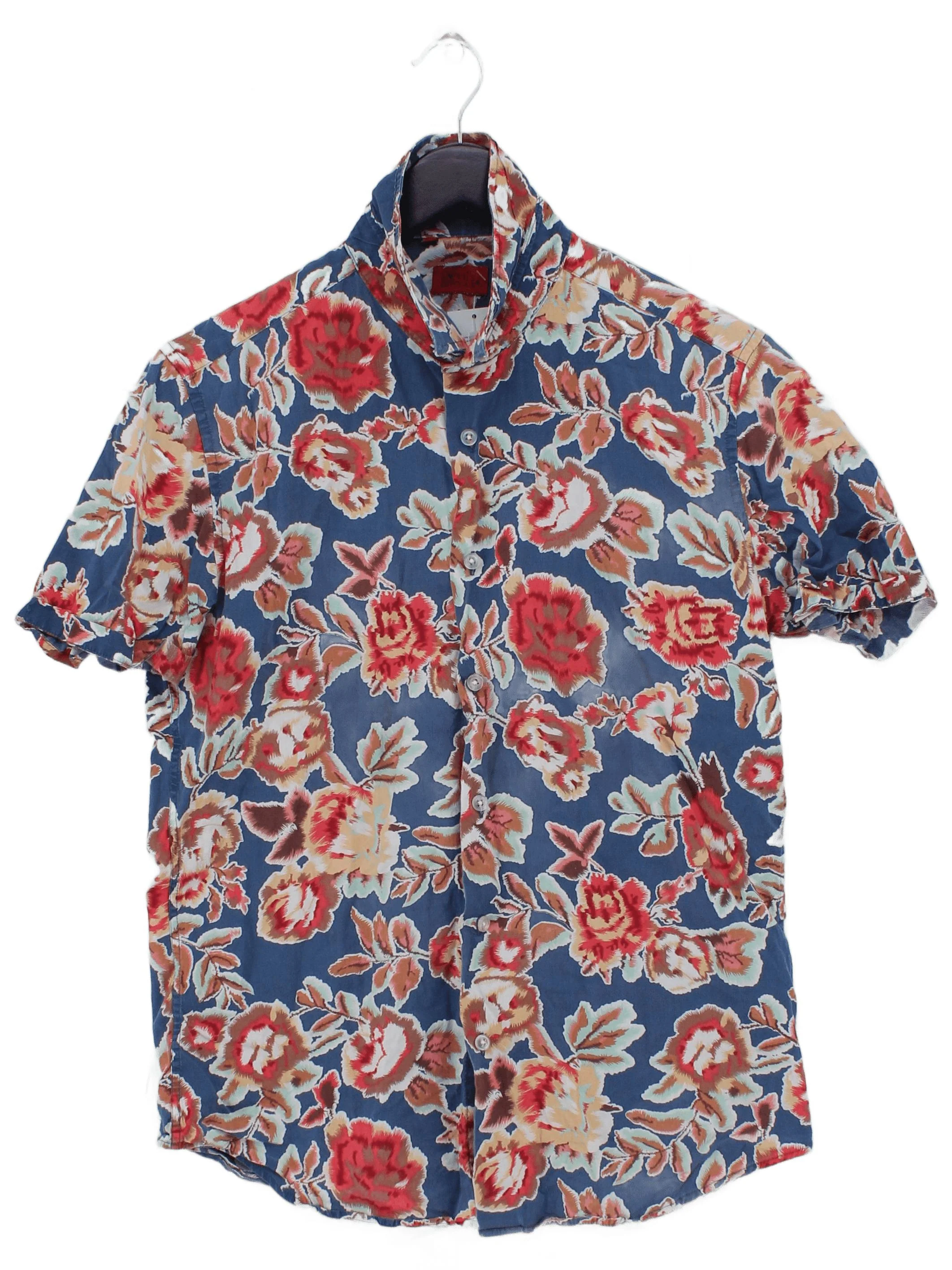 Devil's Advocate Men's Shirt M Blue Floral 100% Cotton Basic
