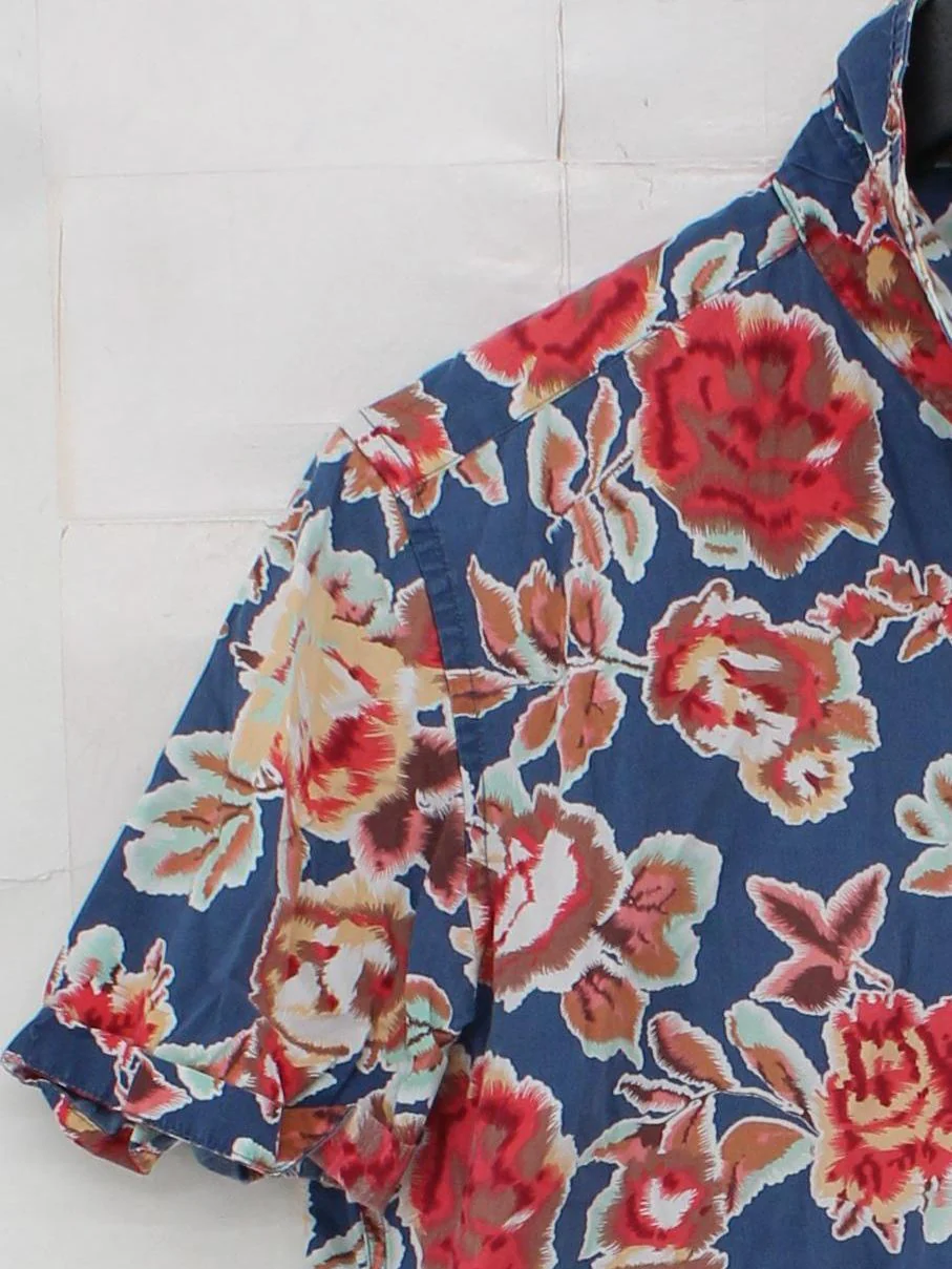 Devil's Advocate Men's Shirt M Blue Floral 100% Cotton Basic - Image 4