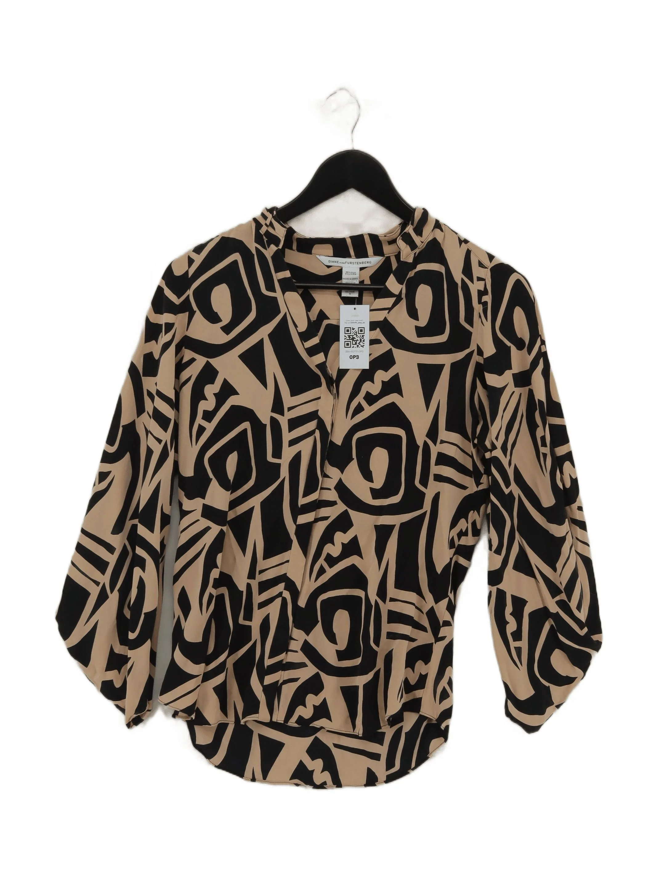 Diane Von Furstenberg Women's Top UK 8 Tan Silk with Lyocell Modal Basic