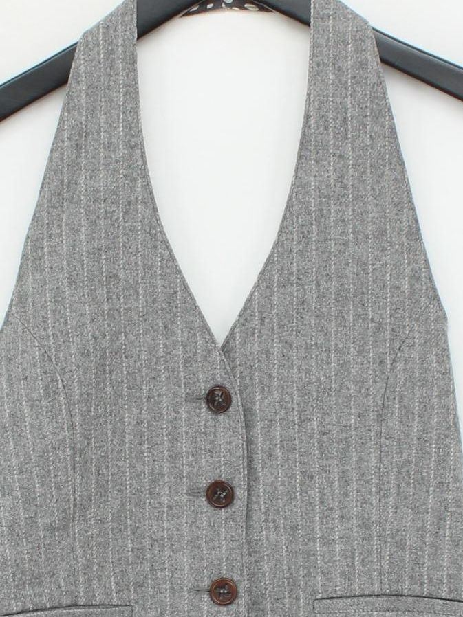 Diega Women's Coat M Grey Striped Wool with Polyamide, Silk, Cotton Overcoat - Image 3