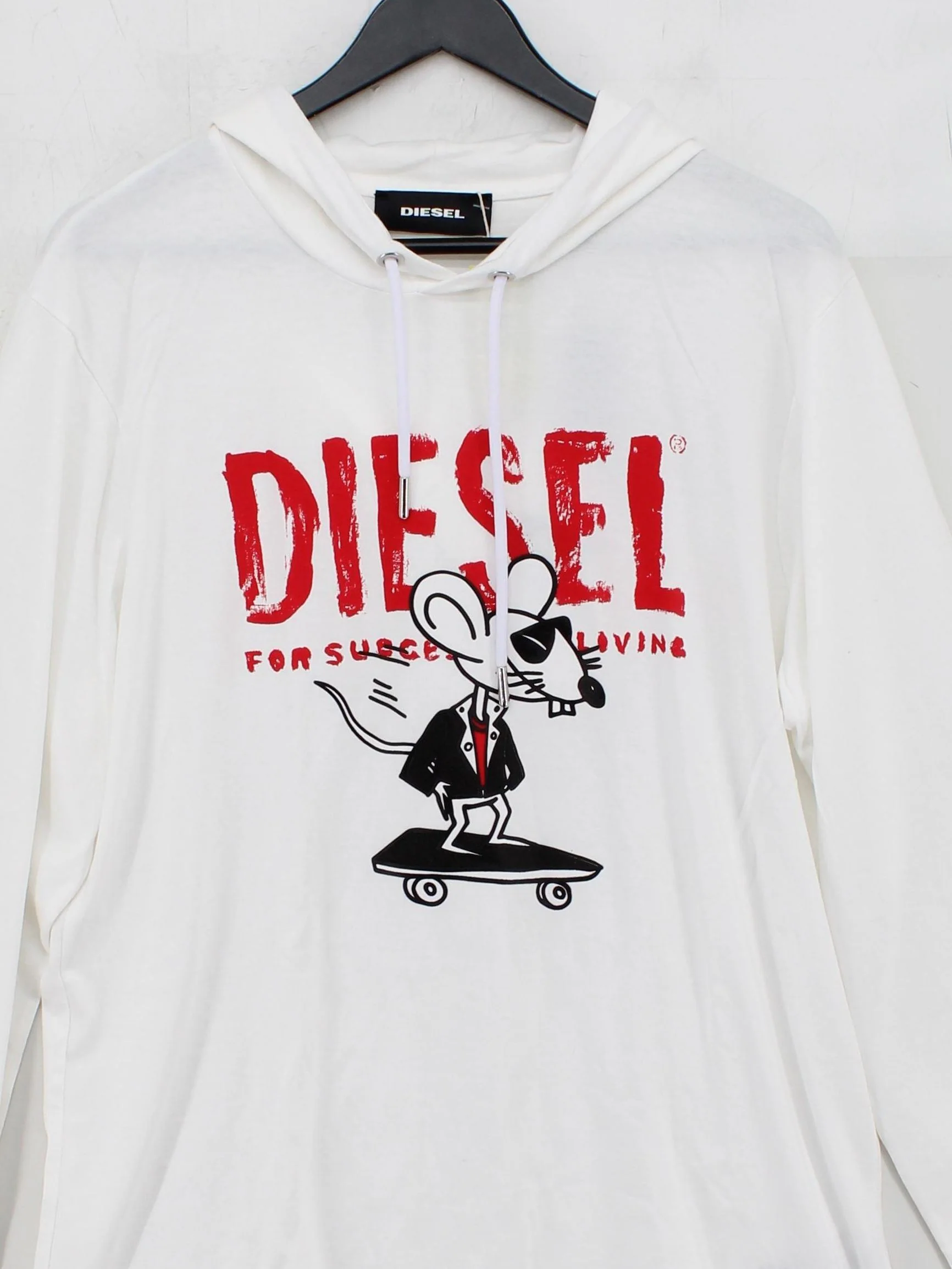 Diesel Men's Hoodie XL White Graphic 100% Cotton Pullover - Image 3