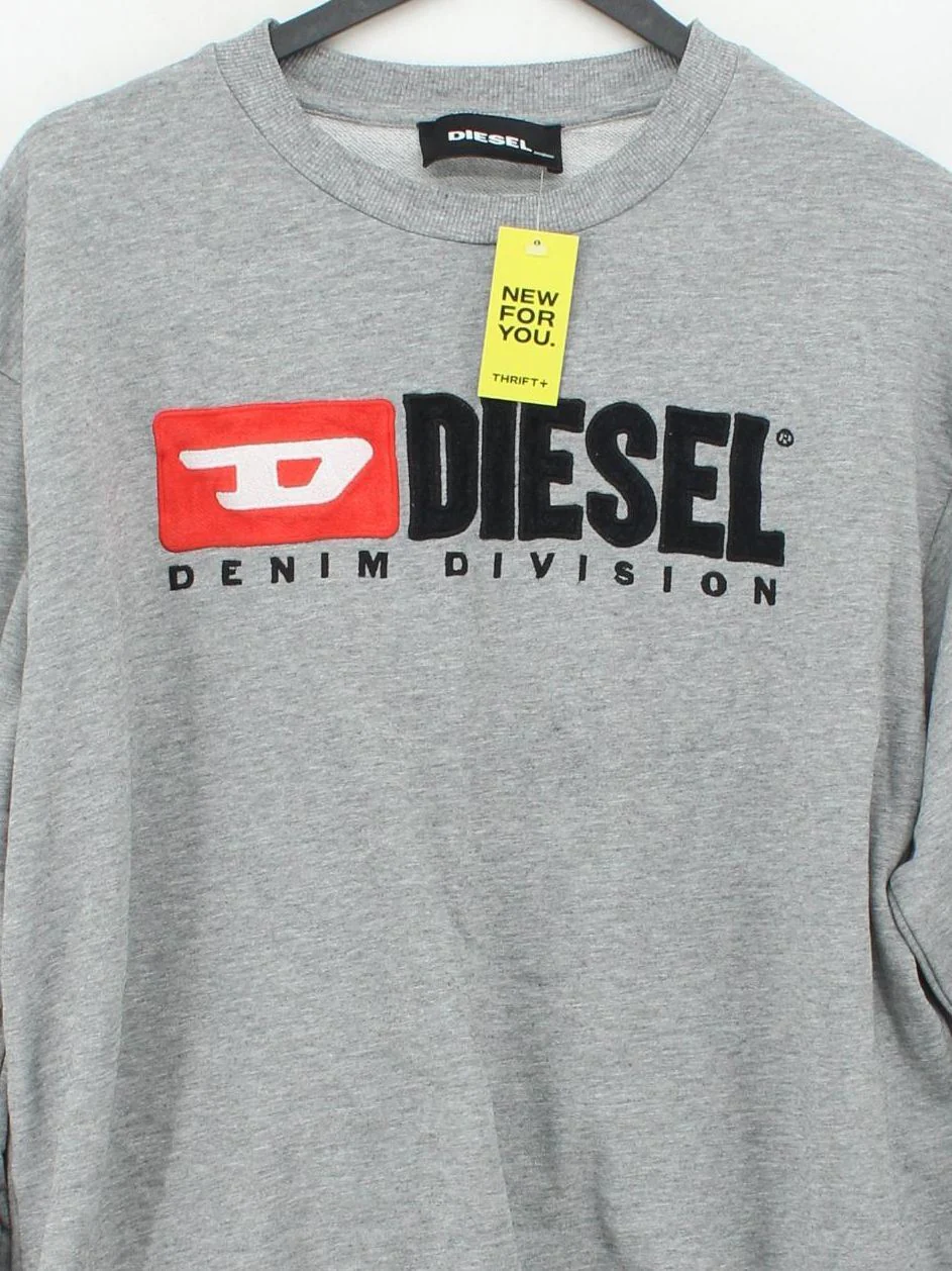 Diesel Men's Jumper L Grey Graphic 100% Other Crew Neck Pullover - Image 3