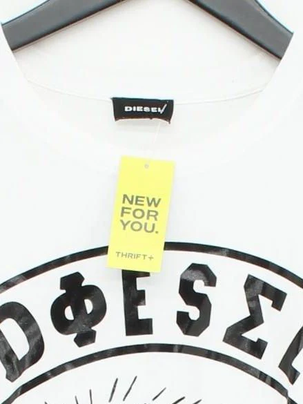Diesel Men's T-Shirt L White Graphic 100% Cotton Basic - Image 3