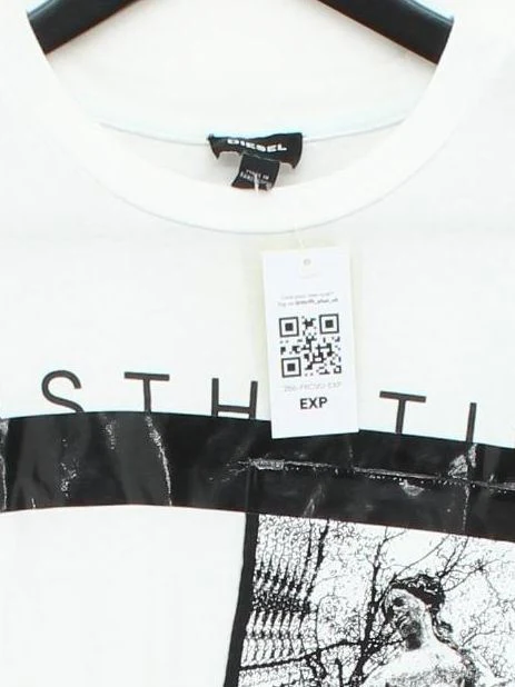 Diesel Men's T-Shirt S White Graphic 100% Cotton Basic - Image 3