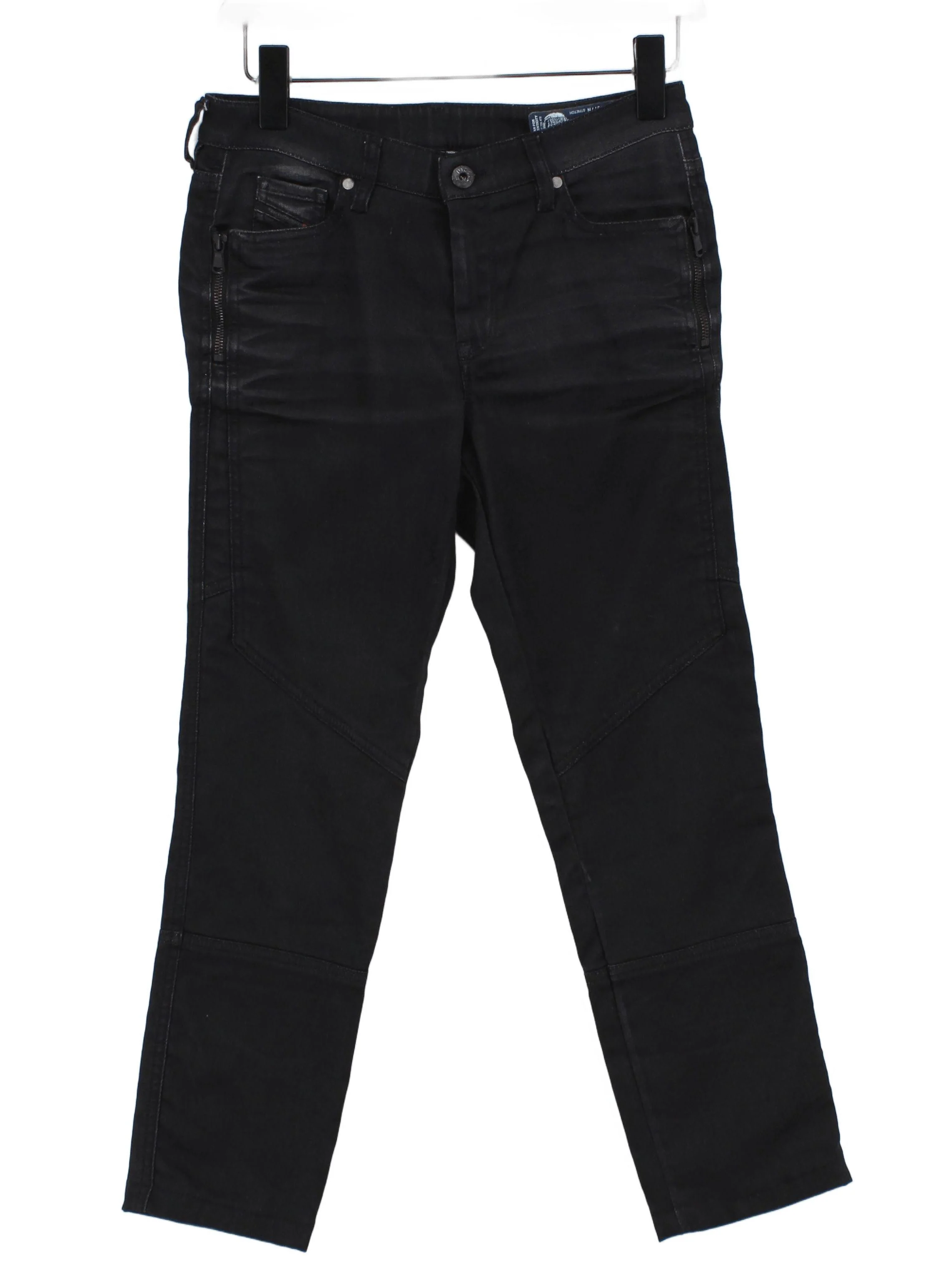 Diesel Men's Trousers W 28 in Black Cotton with Elastane Tapered Capri