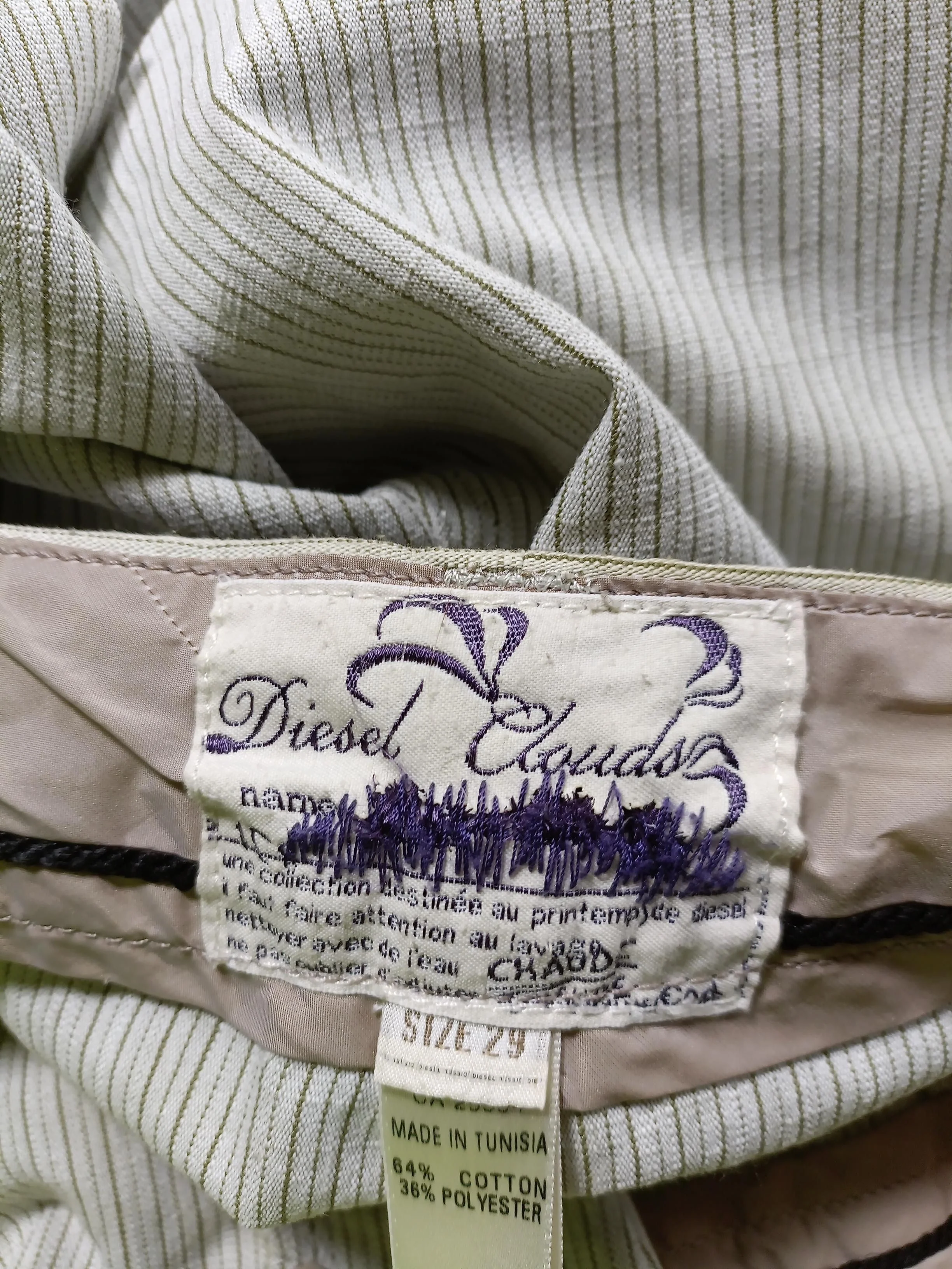 Diesel Men's Trousers W 29 in Cream Striped Cotton with Polyester Straight Chino - Image 7