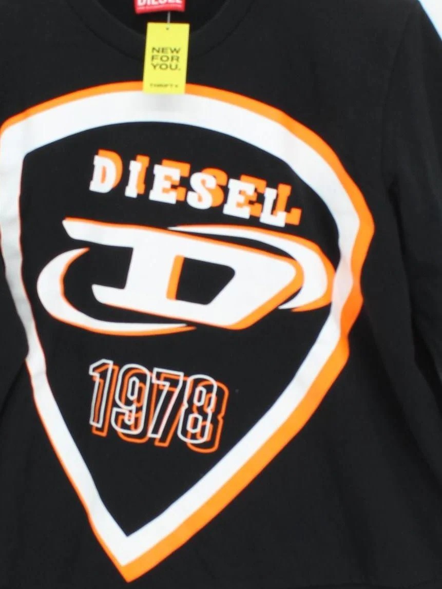 Diesel Women's Hoodie UK 16 Black Graphic 100% Cotton Pullover - Image 3