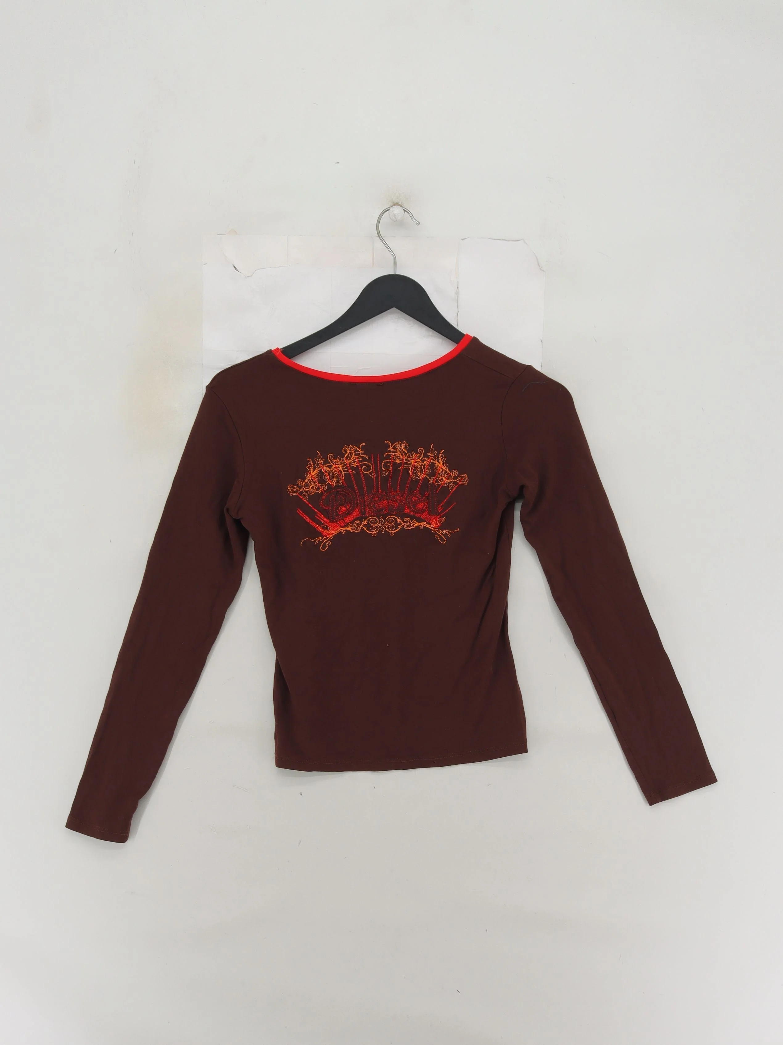 Diesel Women's Top S Brown Graphic 100% Cotton Long Sleeve Round Neck Basic - Image 2