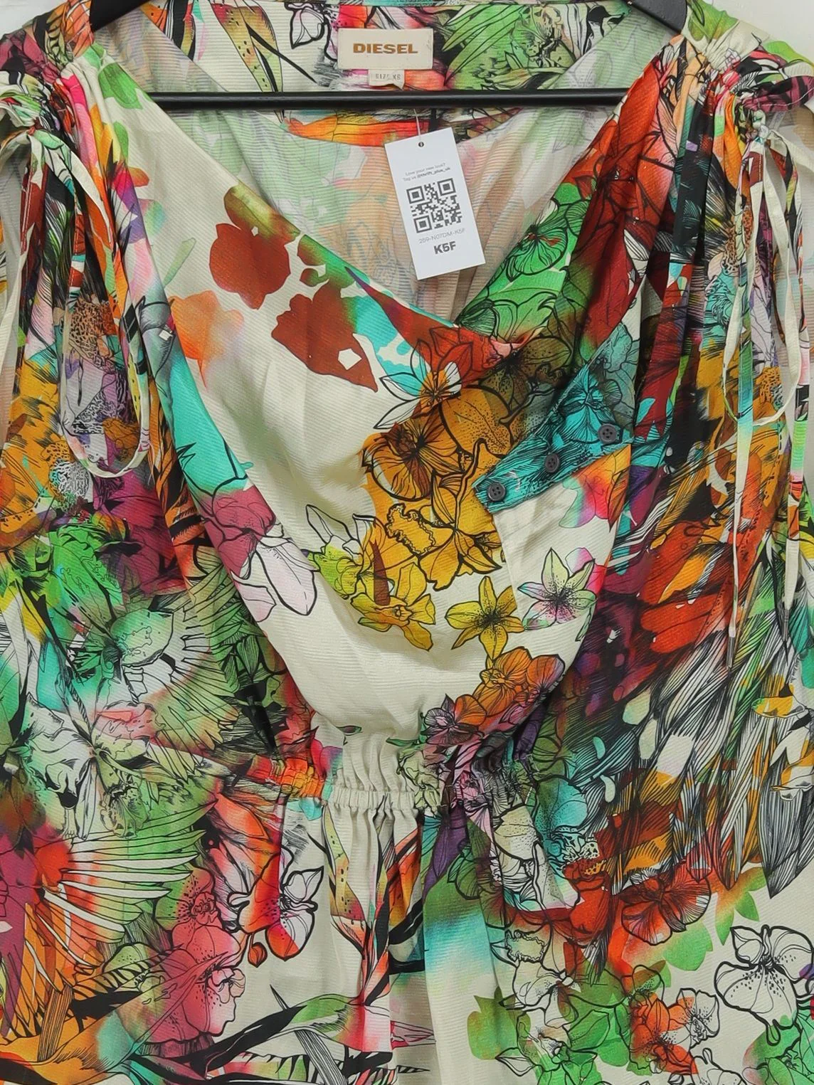 Diesel Women's Top XS Multi Floral 100% Polyester Short Sleeve Roll Neck Basic - Image 3
