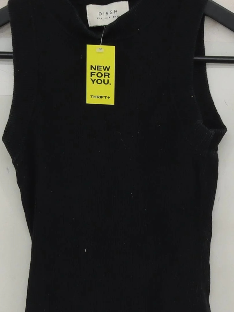 Dissh Women's T-Shirt UK 8 Black Cotton with Nylon Sleeveless Round Neck Basic - Image 3