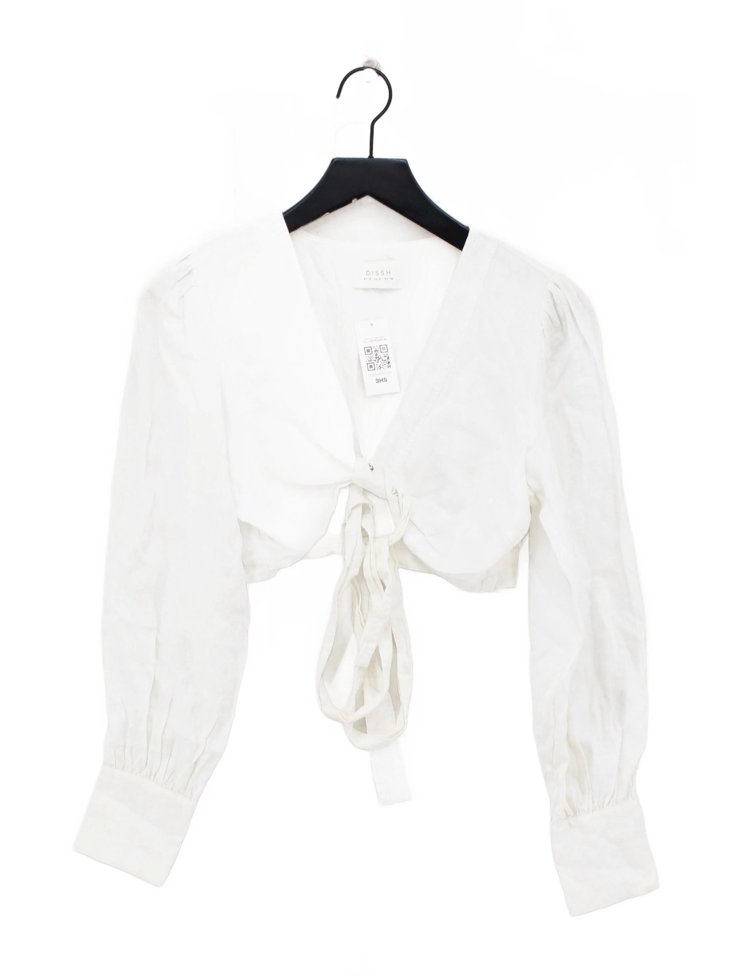 Dissh Women's Top UK 10 White 100% Other Long Sleeve V-Neck Cropped