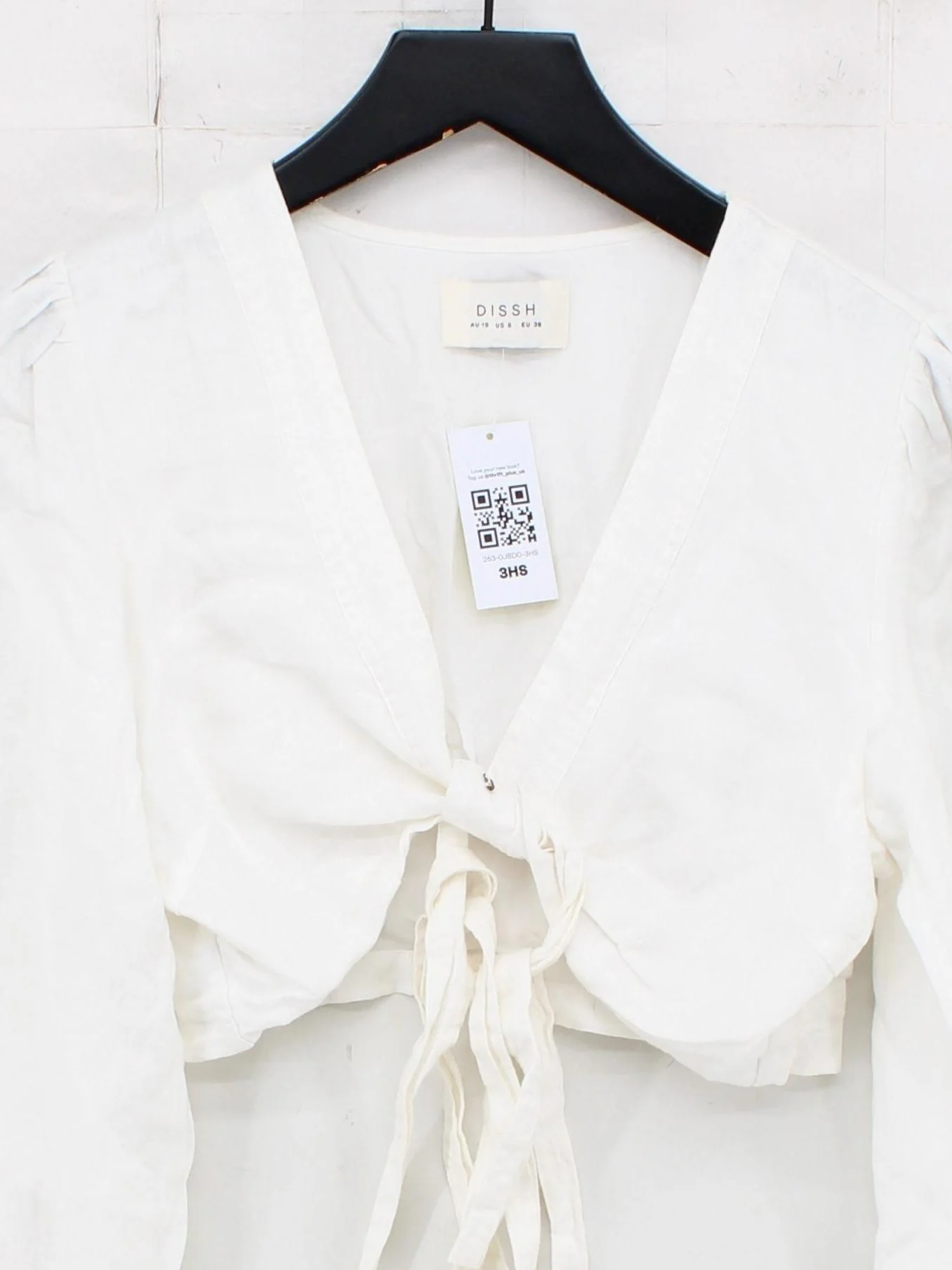 Dissh Women's Top UK 10 White 100% Other Long Sleeve V-Neck Cropped - Image 3