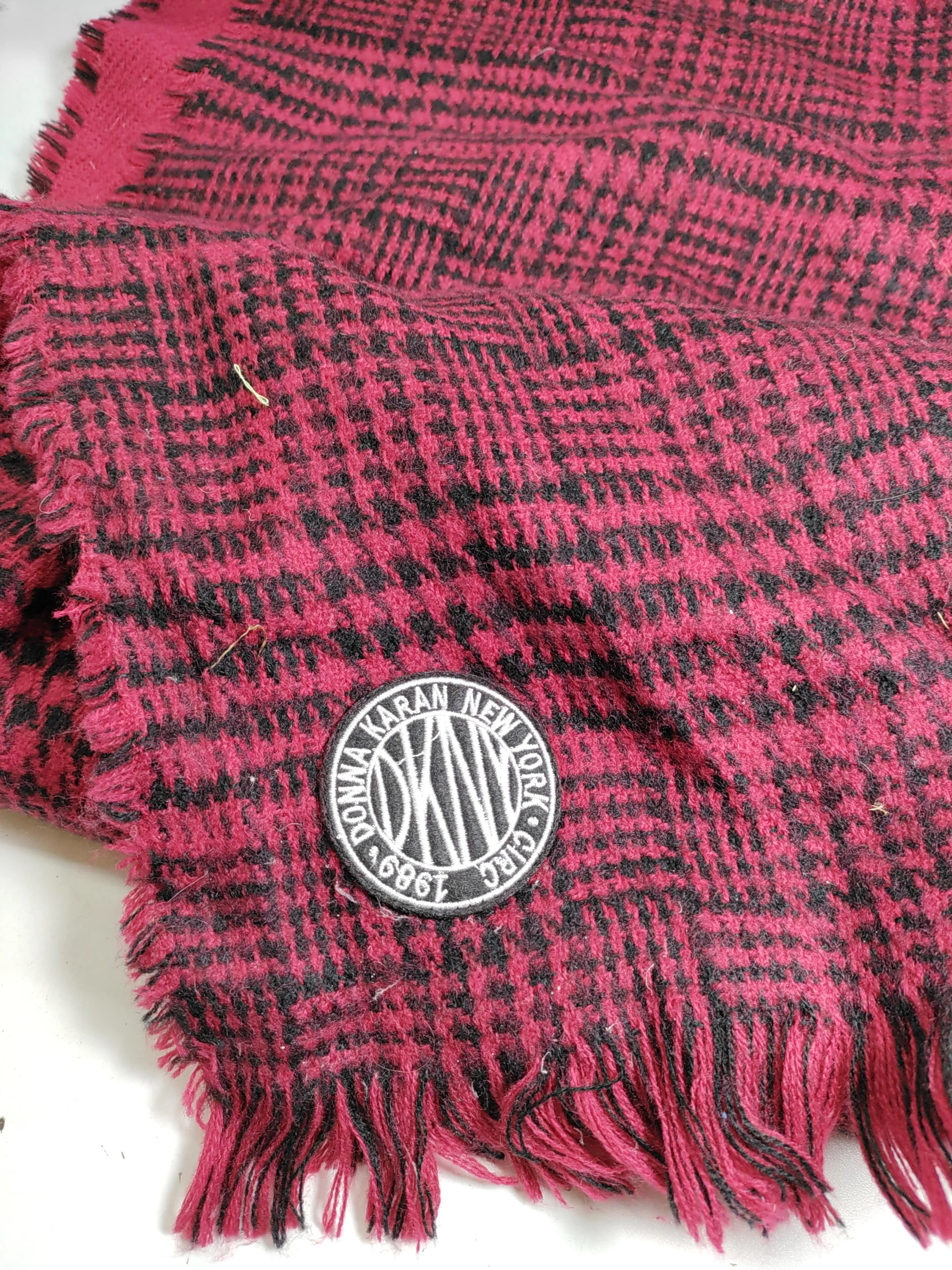 DKNY Men's Scarf Red Checkered 100% Wool Scarf - Image 5