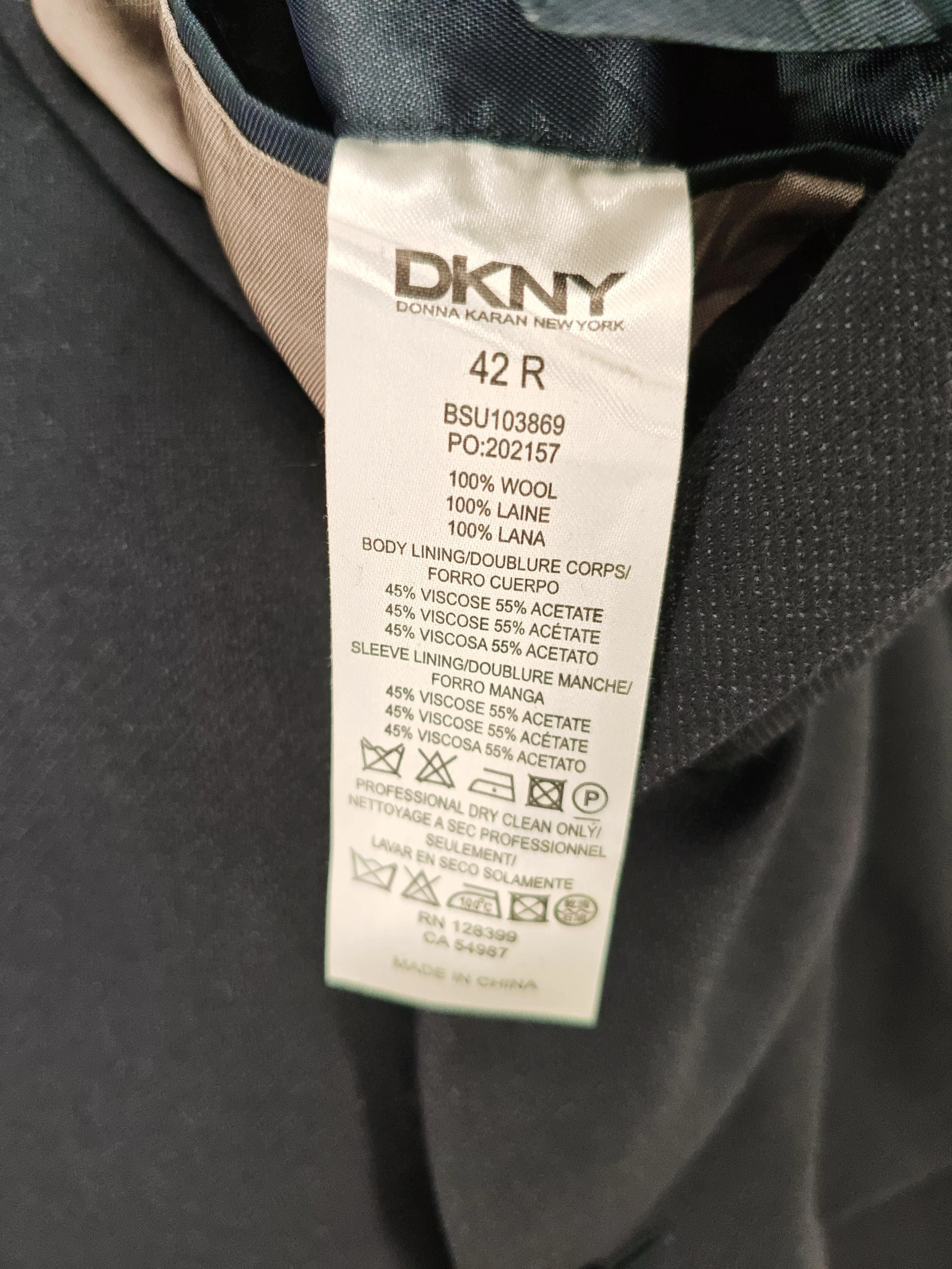 DKNY Men's Two Piece Suit Chest: 42 in Black Wool with Viscose, Acetate 2 Piece - Image 8