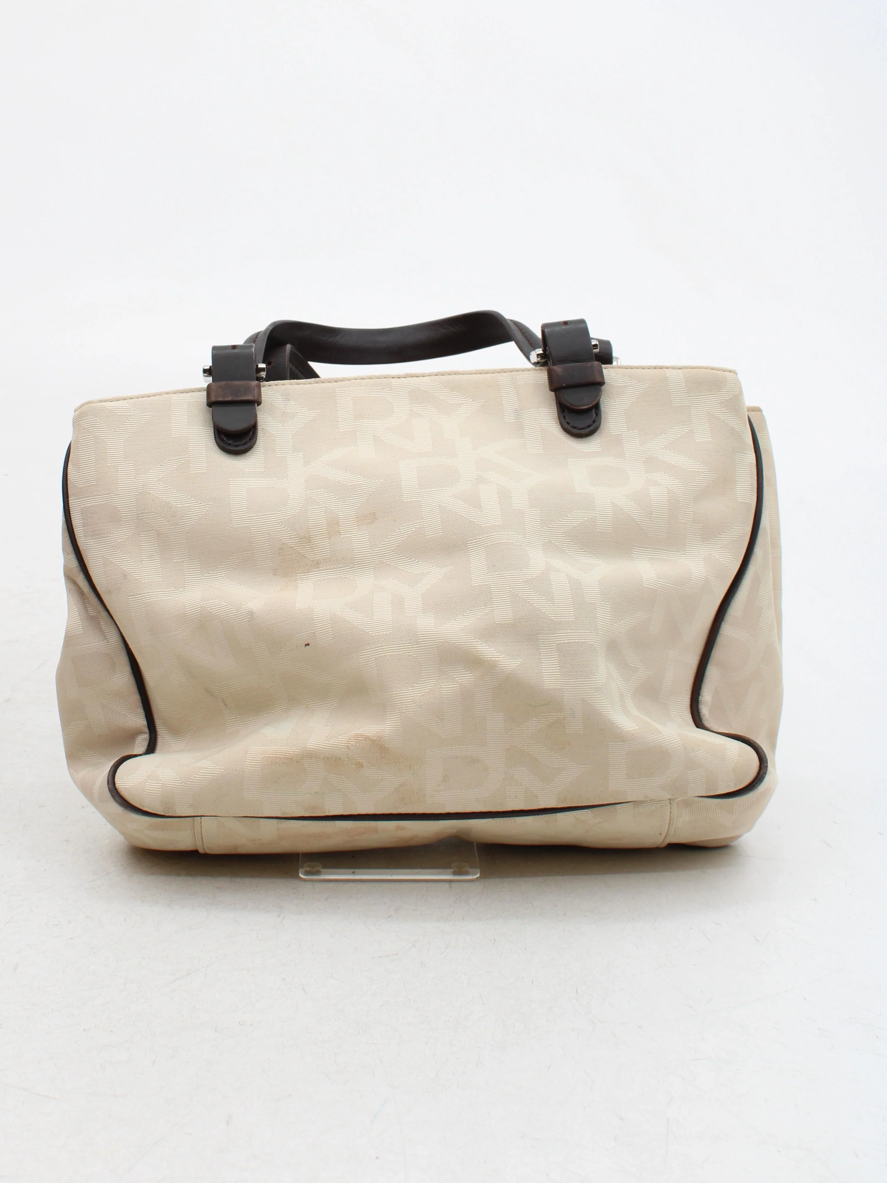 DKNY Women's Bag Cream Geometric Other with Leather Shoulder Bag - Image 2