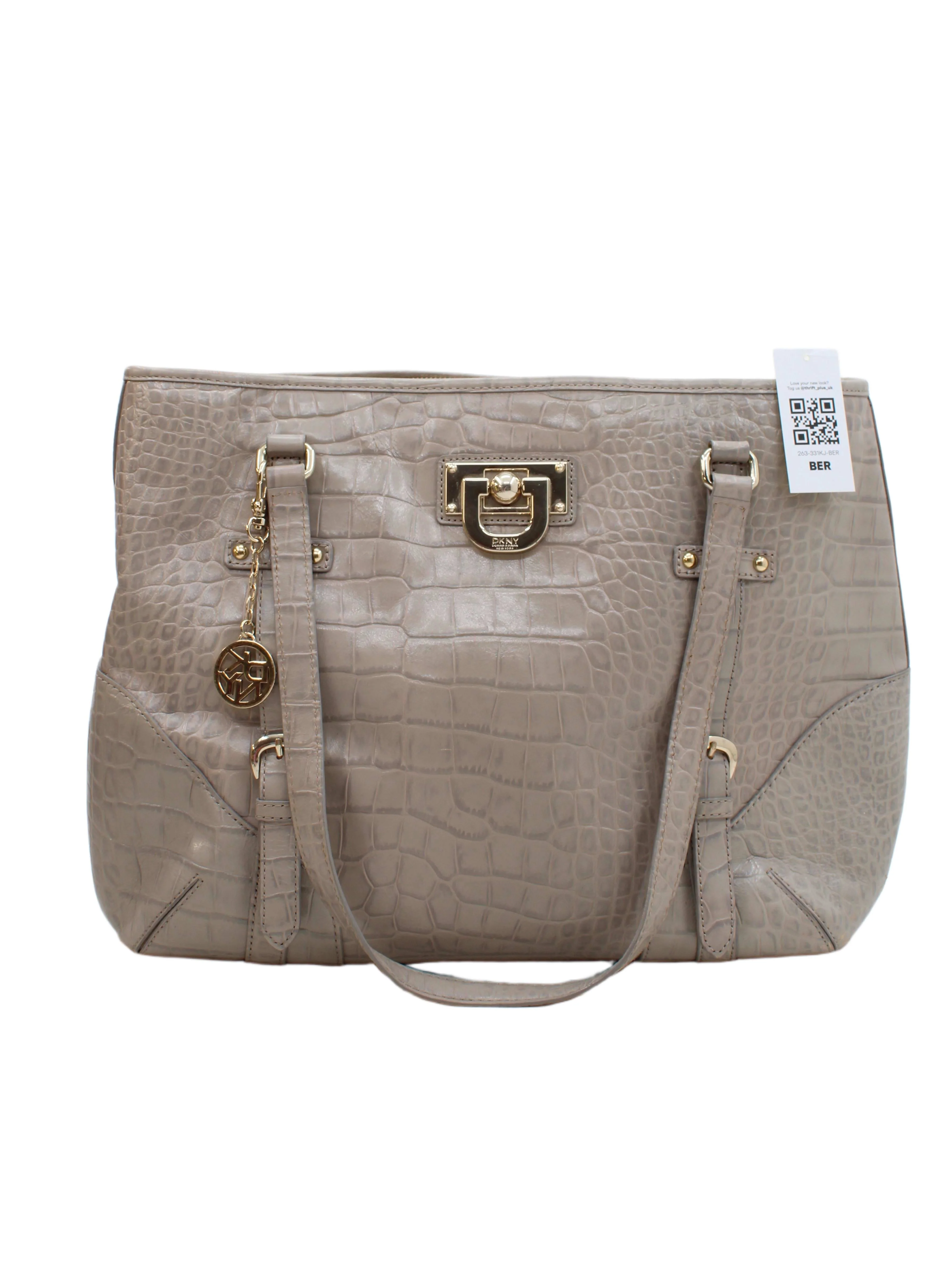 DKNY Women's Bag Grey Animal Print 100% Faux Leather Tote
