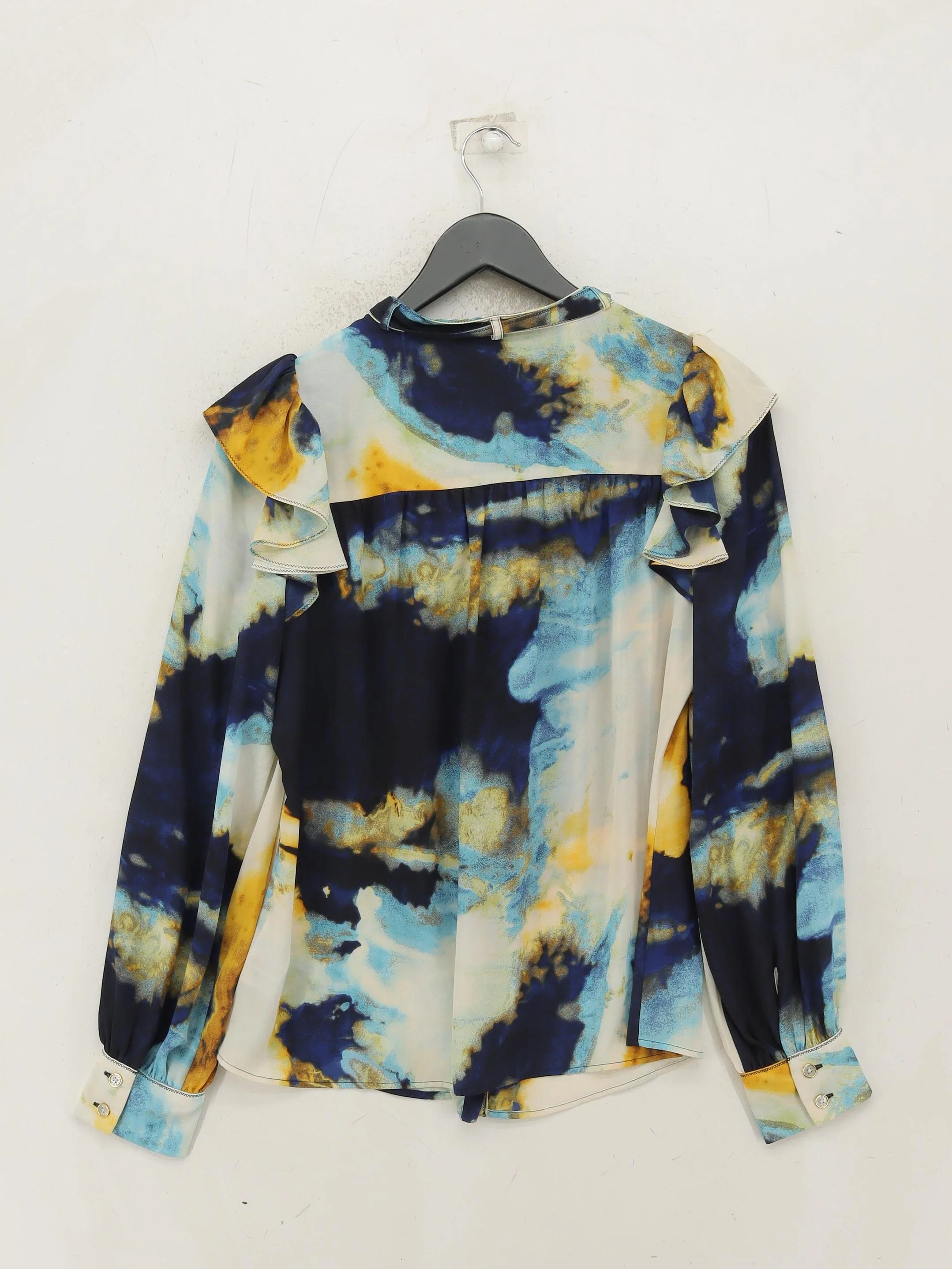 DKNY Women's Blouse S Multi 100% Polyester Long Sleeve Collared Basic - Image 2