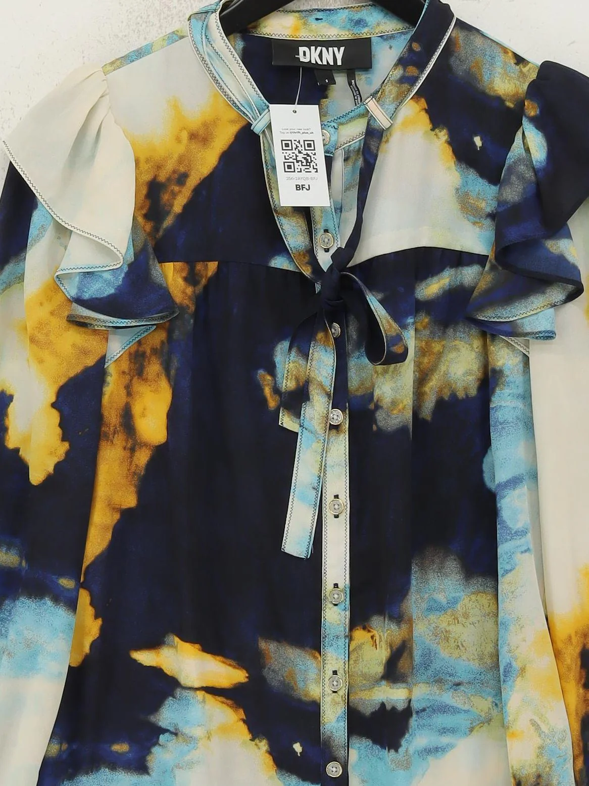 DKNY Women's Blouse S Multi 100% Polyester Long Sleeve Collared Basic - Image 3
