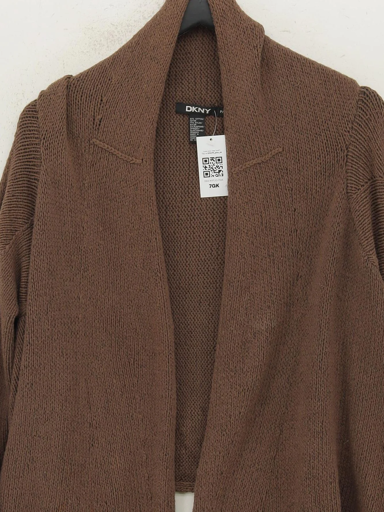 DKNY Women's Cardigan S Brown Cotton with Nylon, Elastane Collared Cardigan - Image 3