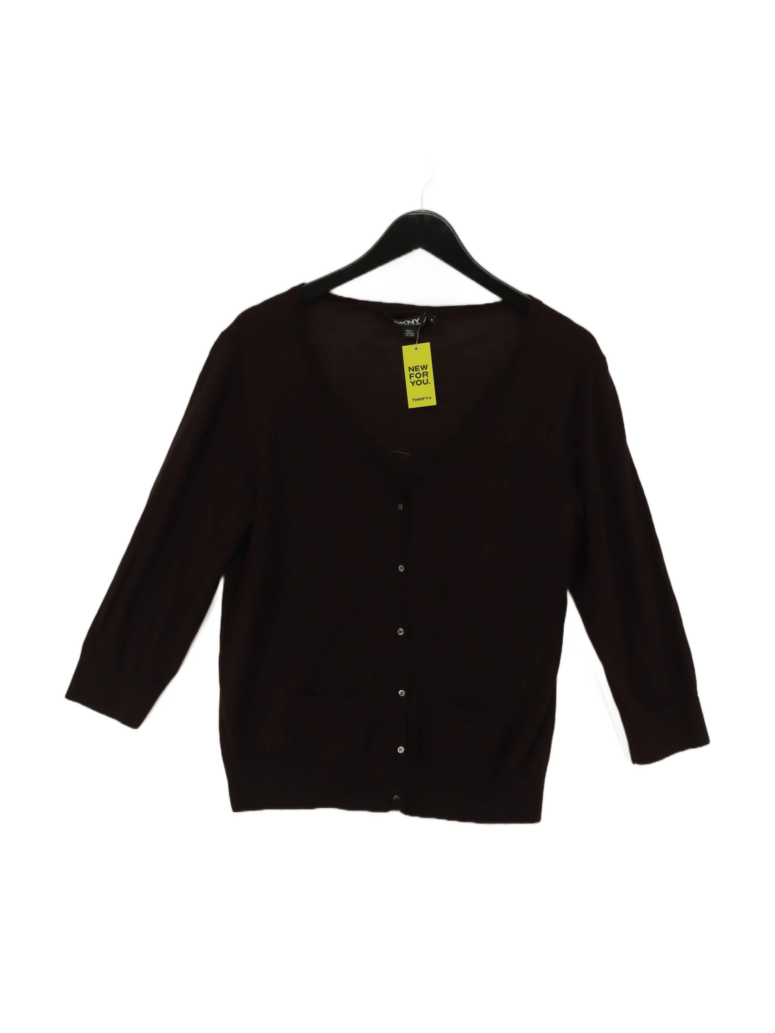 DKNY Women's Cardigan XL Brown 100% Wool V-Neck Cardigan