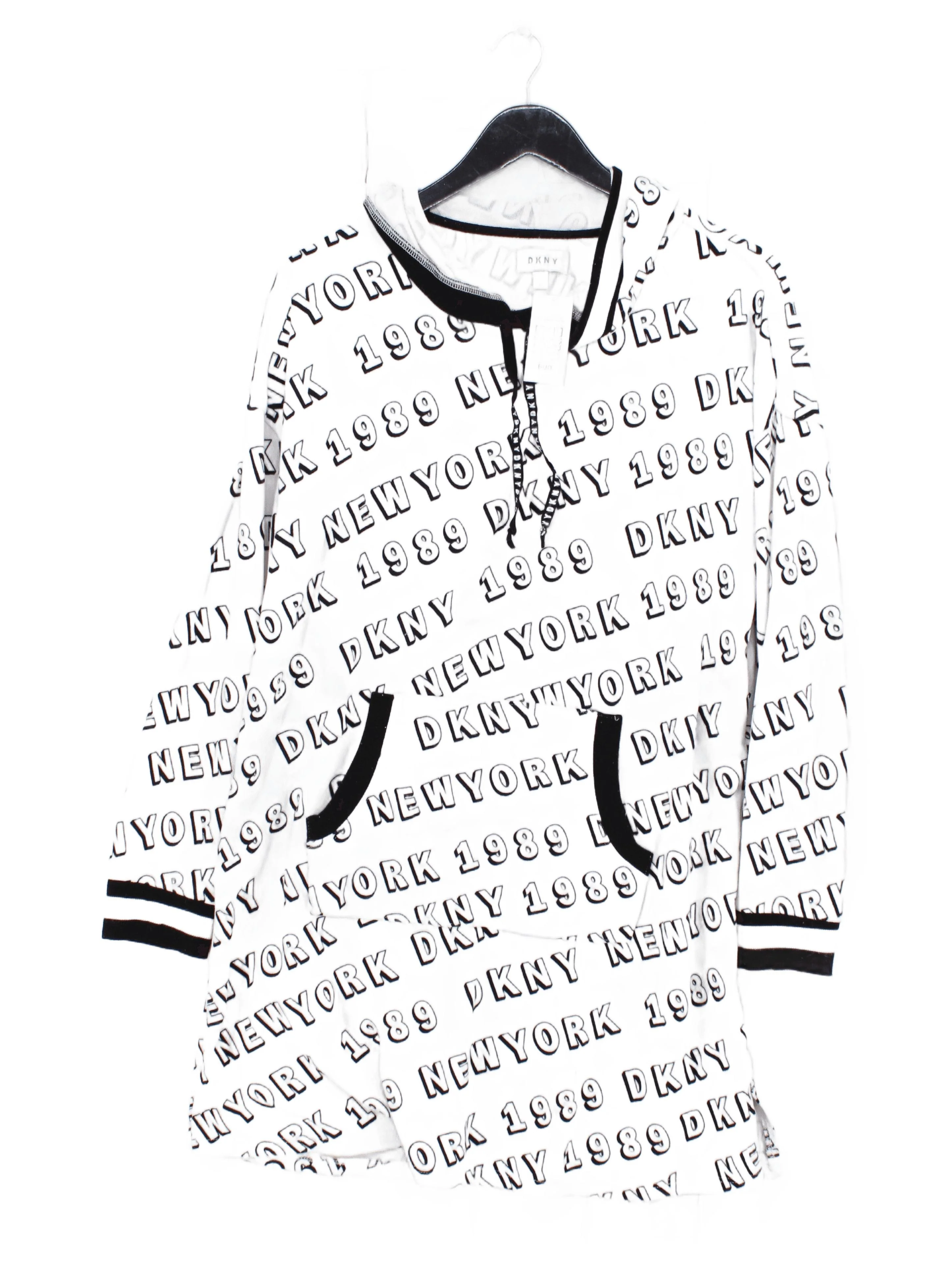 DKNY Women's Hoodie M White Graphic Polyester with Elastane Pullover