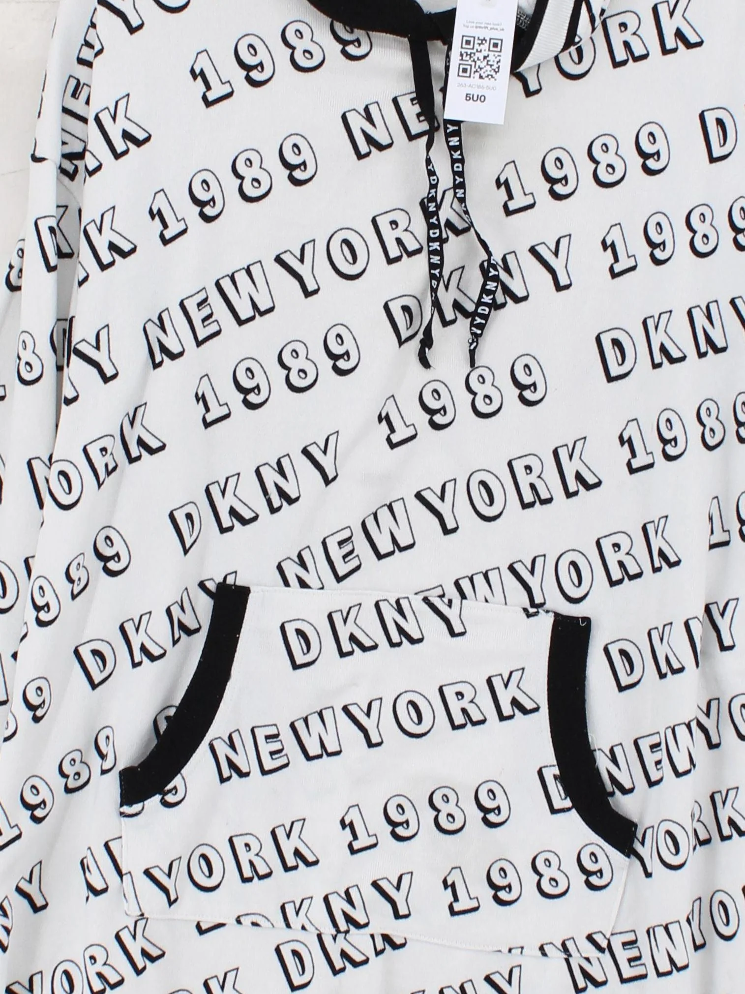 DKNY Women's Hoodie M White Graphic Polyester with Elastane Pullover - Image 3
