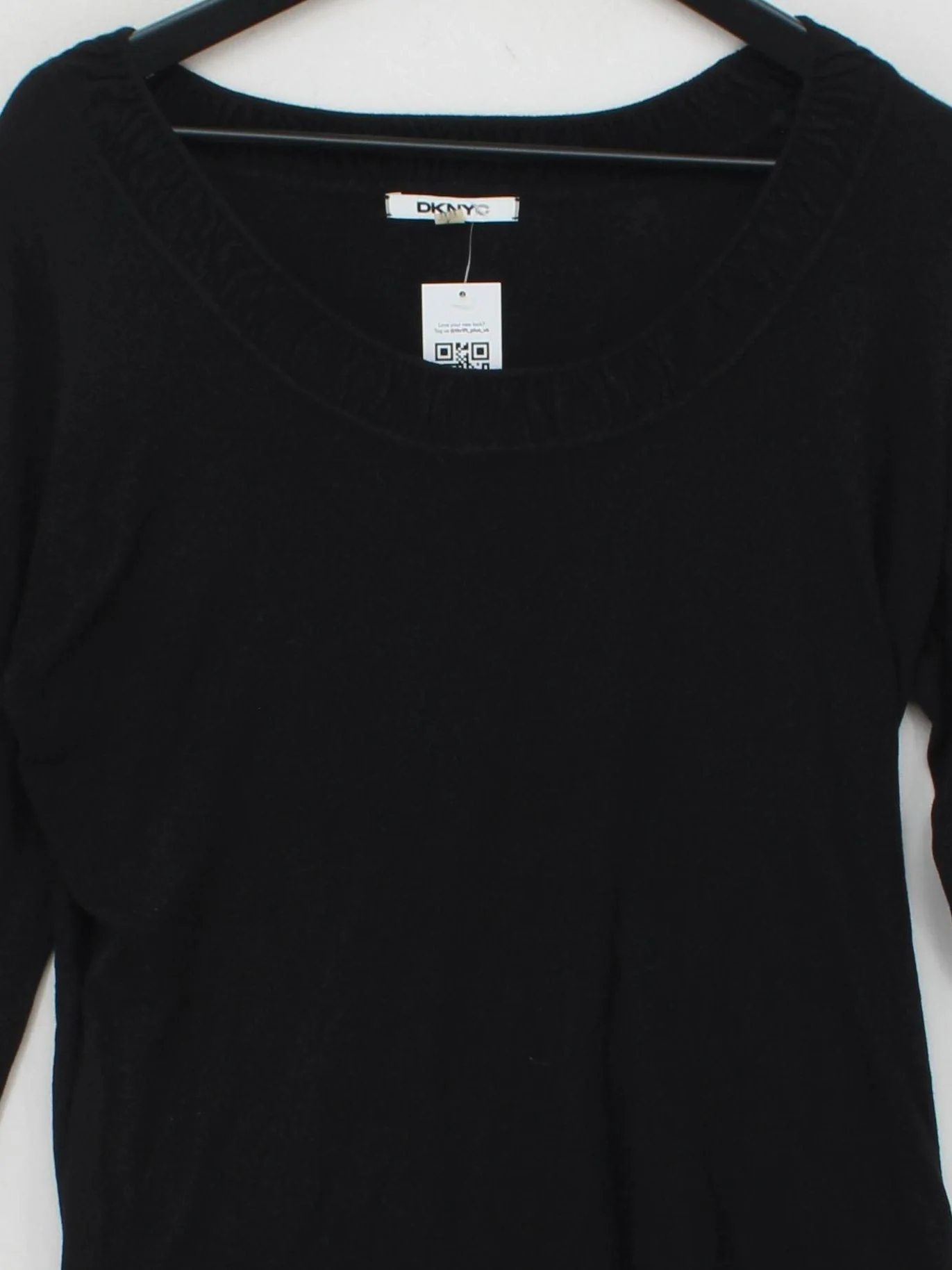 DKNY Women's Jumper M Black Cotton with Acrylic, Viscose Round Neck Pullover - Image 3