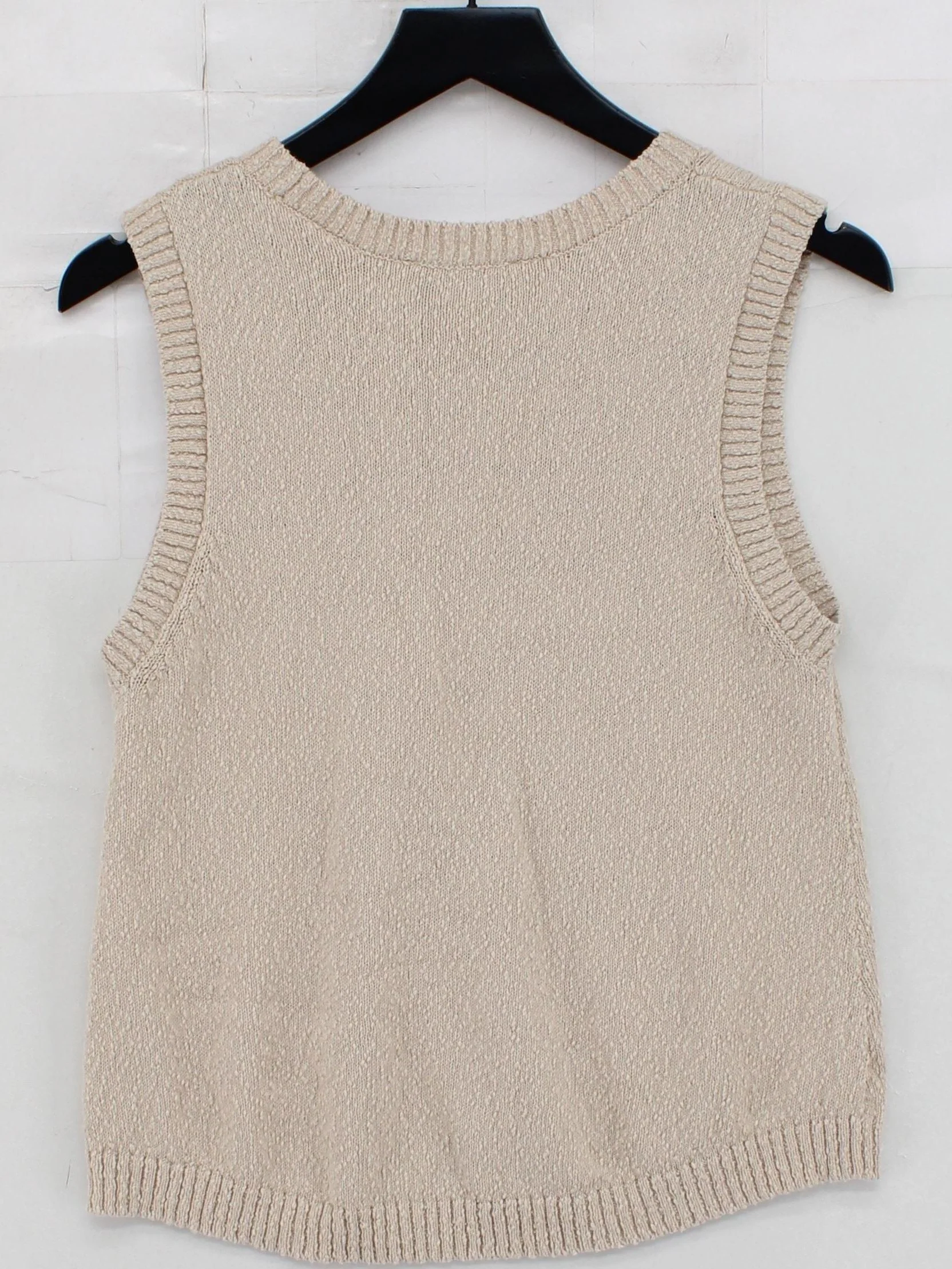 DKNY Women's Top L Cream 100% Cotton Sleeveless Round Neck Basic - Image 2