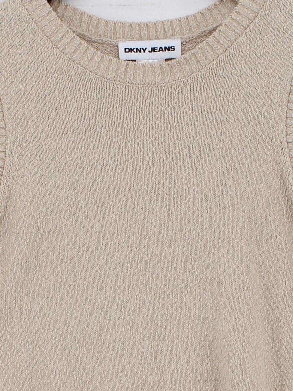 DKNY Women's Top L Cream 100% Cotton Sleeveless Round Neck Basic - Image 3