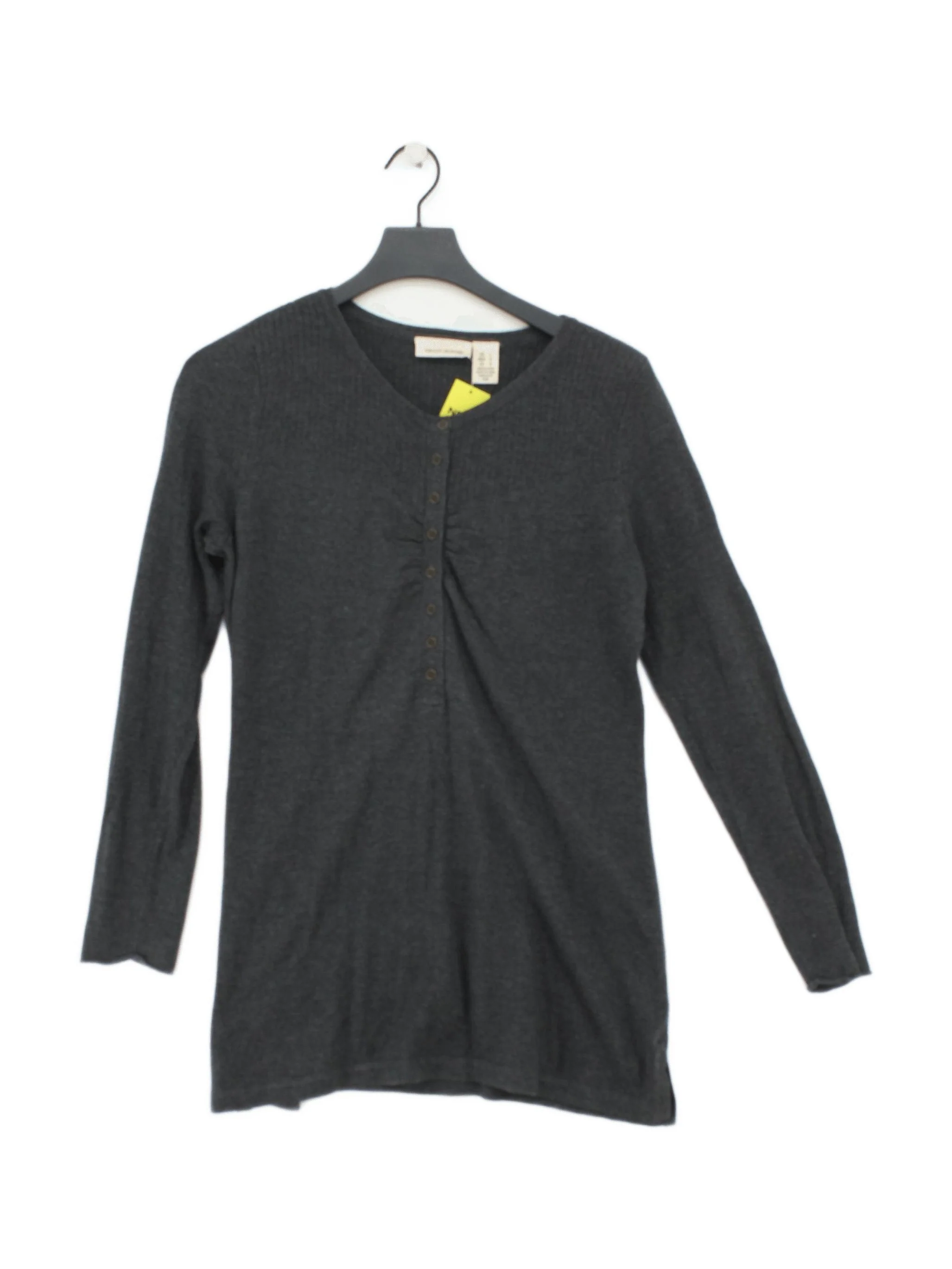 DKNY Women's Top L Grey Cotton with Acrylic Long Sleeve V-Neck Basic
