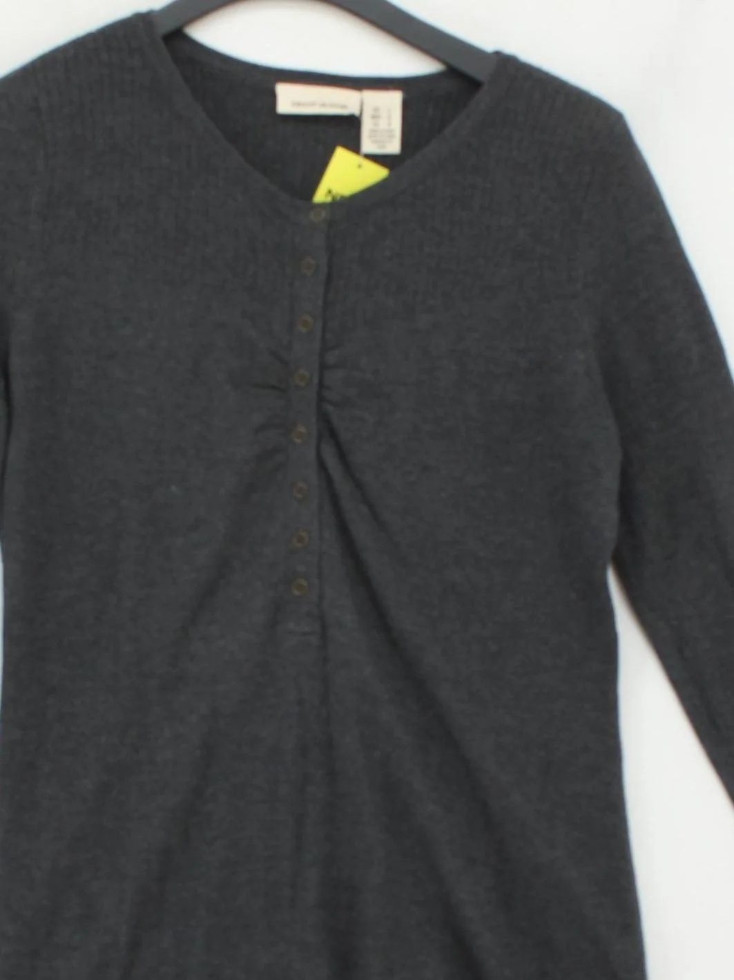 DKNY Women's Top L Grey Cotton with Acrylic Long Sleeve V-Neck Basic - Image 3