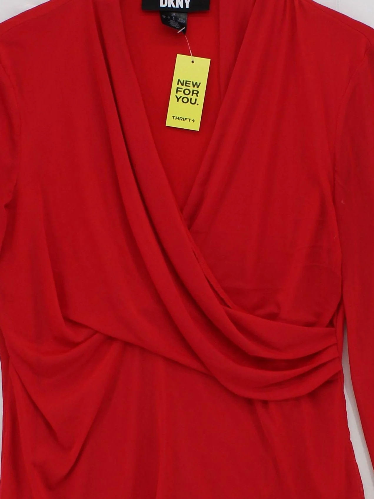 DKNY Women's Top L Red Polyester with Spandex Long Sleeve V-Neck Basic - Image 3