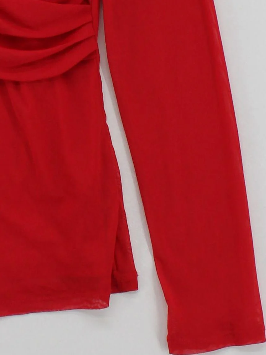 DKNY Women's Top L Red Polyester with Spandex Long Sleeve V-Neck Basic - Image 4