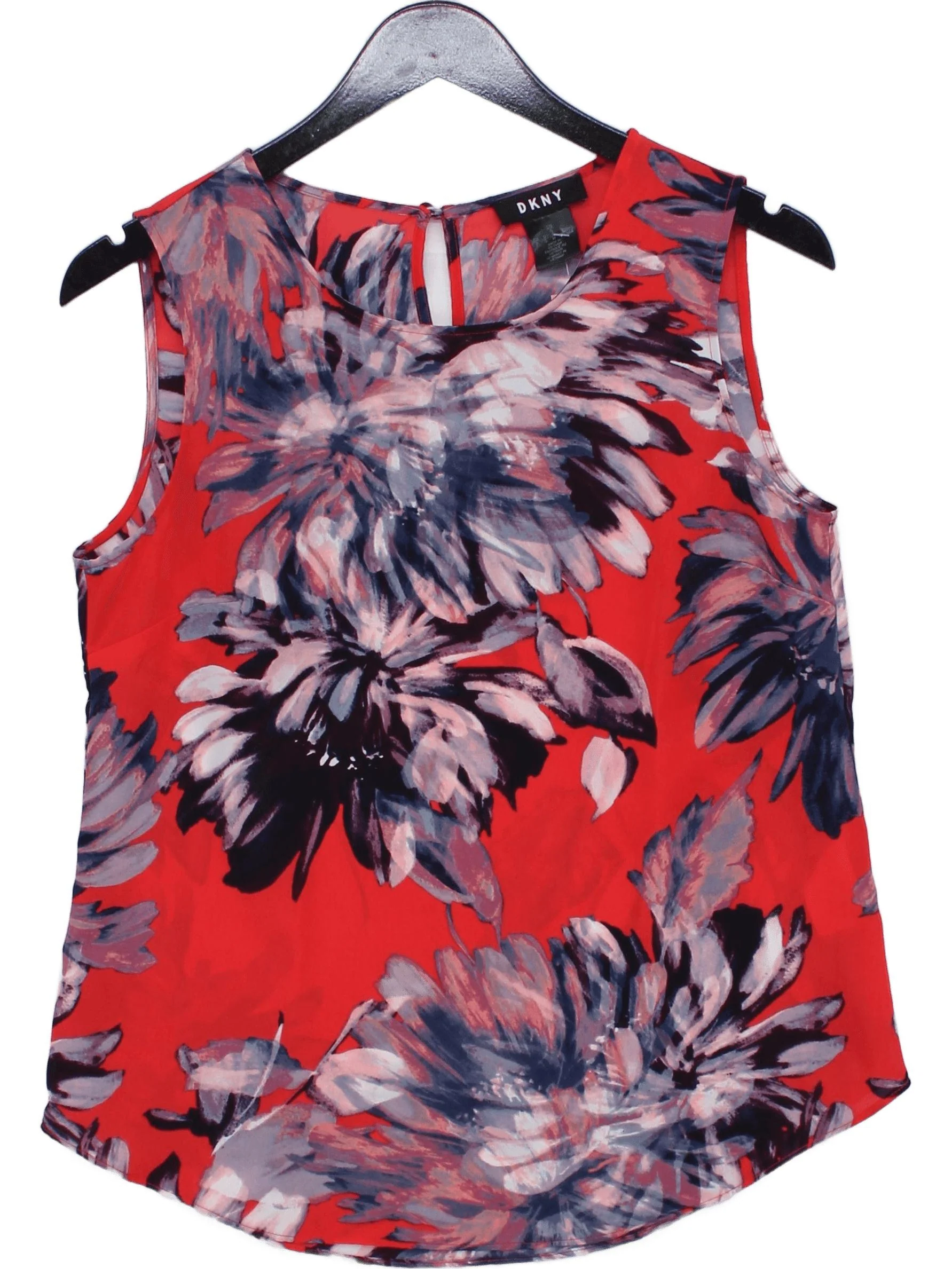 DKNY Women's Top S Red Floral 100% Polyester Sleeveless Round Neck Basic