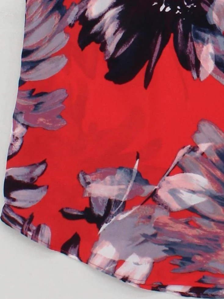 DKNY Women's Top S Red Floral 100% Polyester Sleeveless Round Neck Basic - Image 4