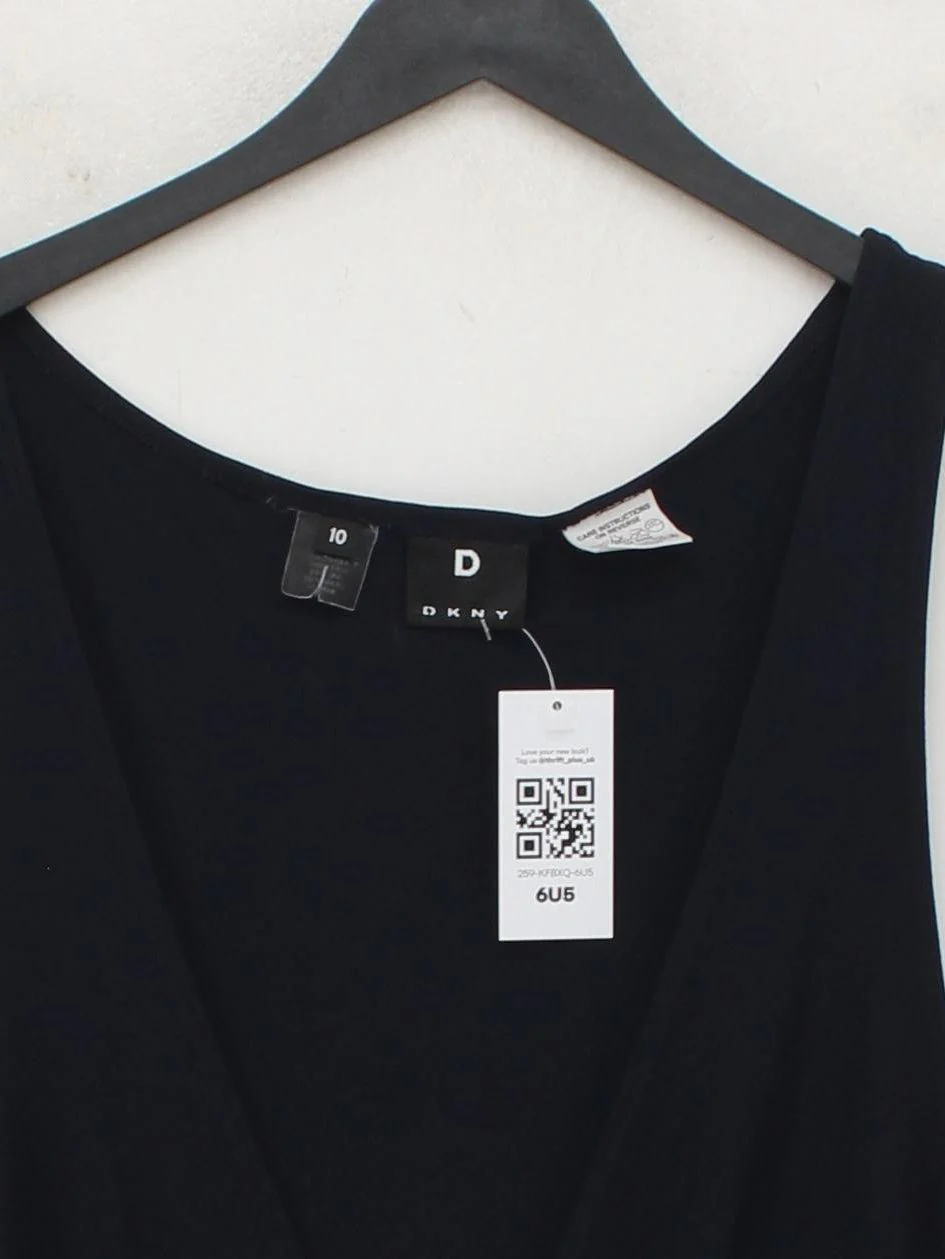 DKNY Women's Top UK 10 Black 100% Other Sleeveless V-Neck Basic - Image 3